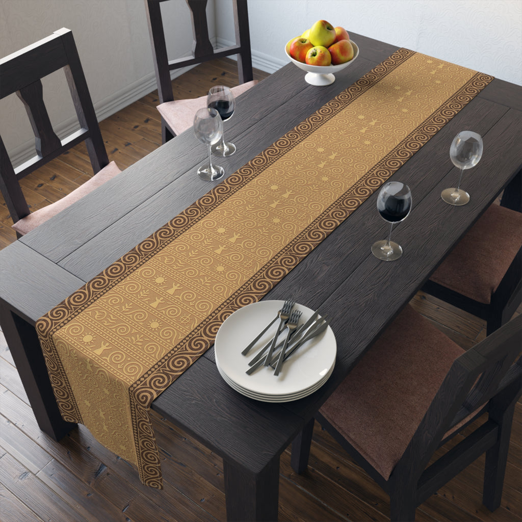 Trypillian Code Table Runner | Terracotta Ancient Symbol Farmhouse Decor