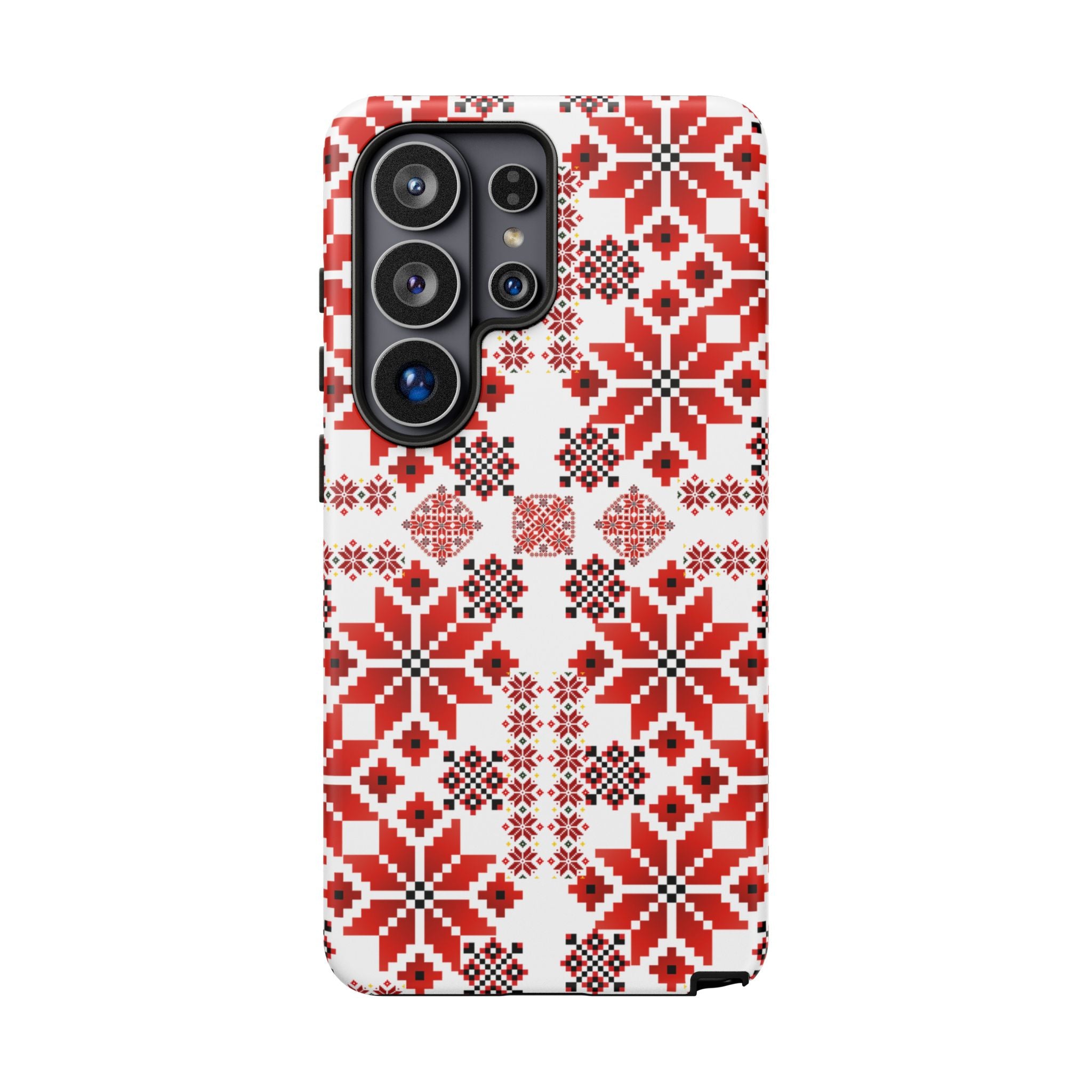 Ukrainian Embroidery Phone Case • Red Black Folk Pattern • Protective Slavic Geometric Cover for iPhone & Samsung