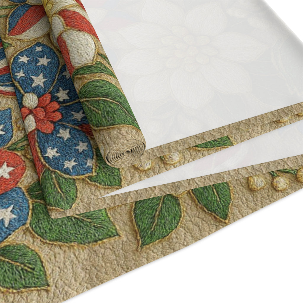 BLUESKYDEZIGN | Floral Americana Table Runner | Patriotic 4th of July Vintage Decor | Cotton or Polyester