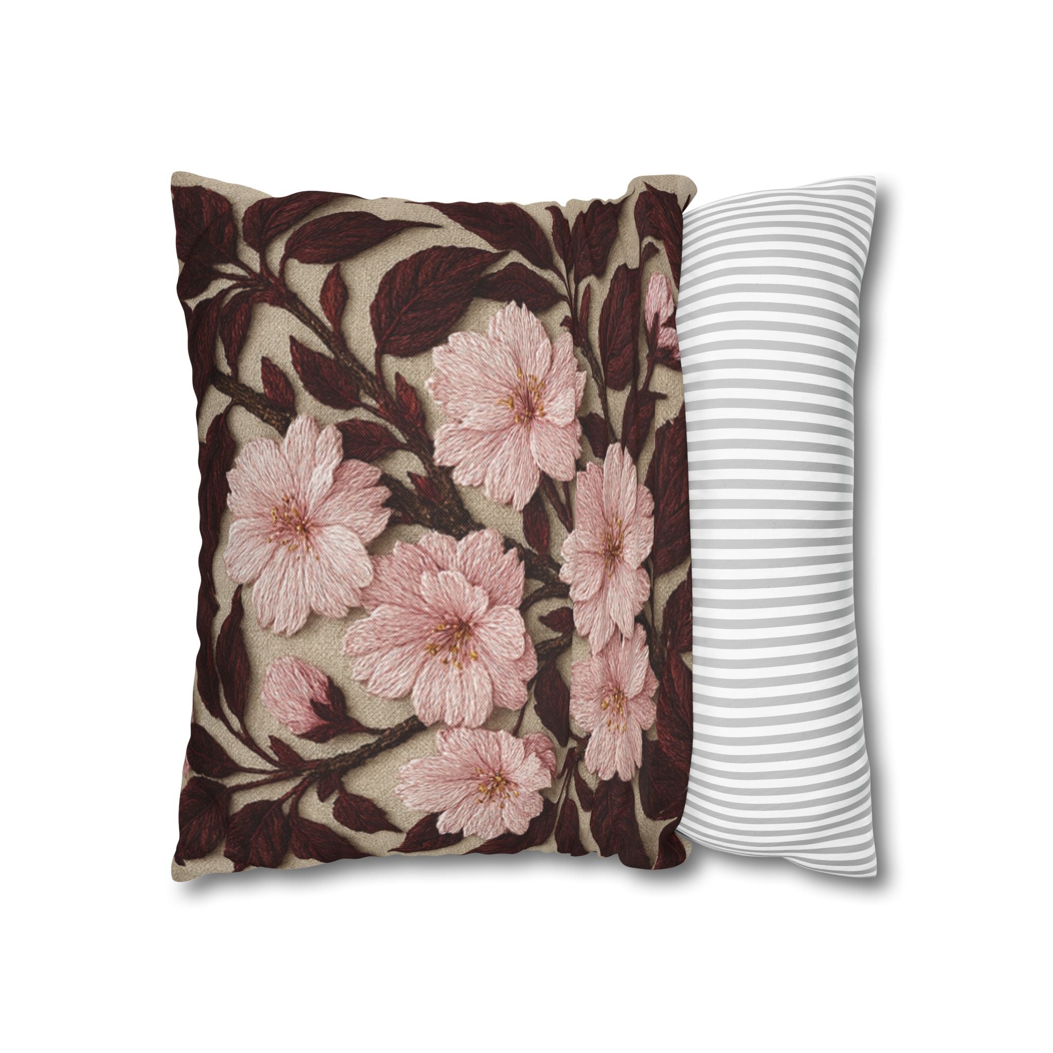 Sakura Noir Decorative Pillow Cover — Vintage Pink Floral Cushion Case | Botanical Throw Pillow