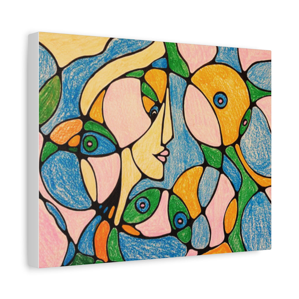 Abstract Colorful Faces Canvas Art, Vibrant Modern Wall Decor, Surreal Cubist Style Matte Print, Stretched 1.25" Ready to Hang