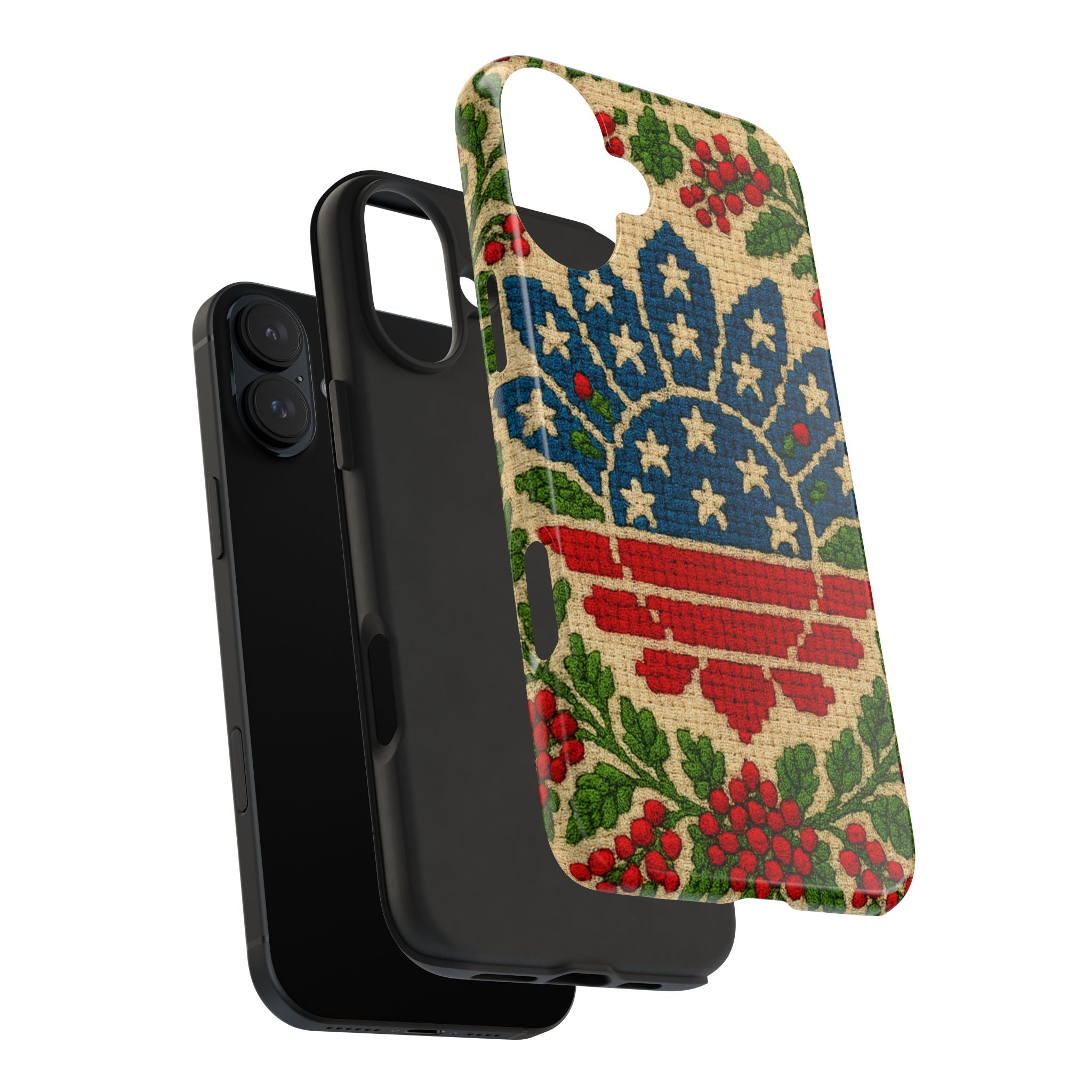 BLUESKYDEZIGN | America 250 Heritage Floral Phone Case | Vintage Patriotic Folk Art iPhone Cover | 1776-2026 Anniversary Gift