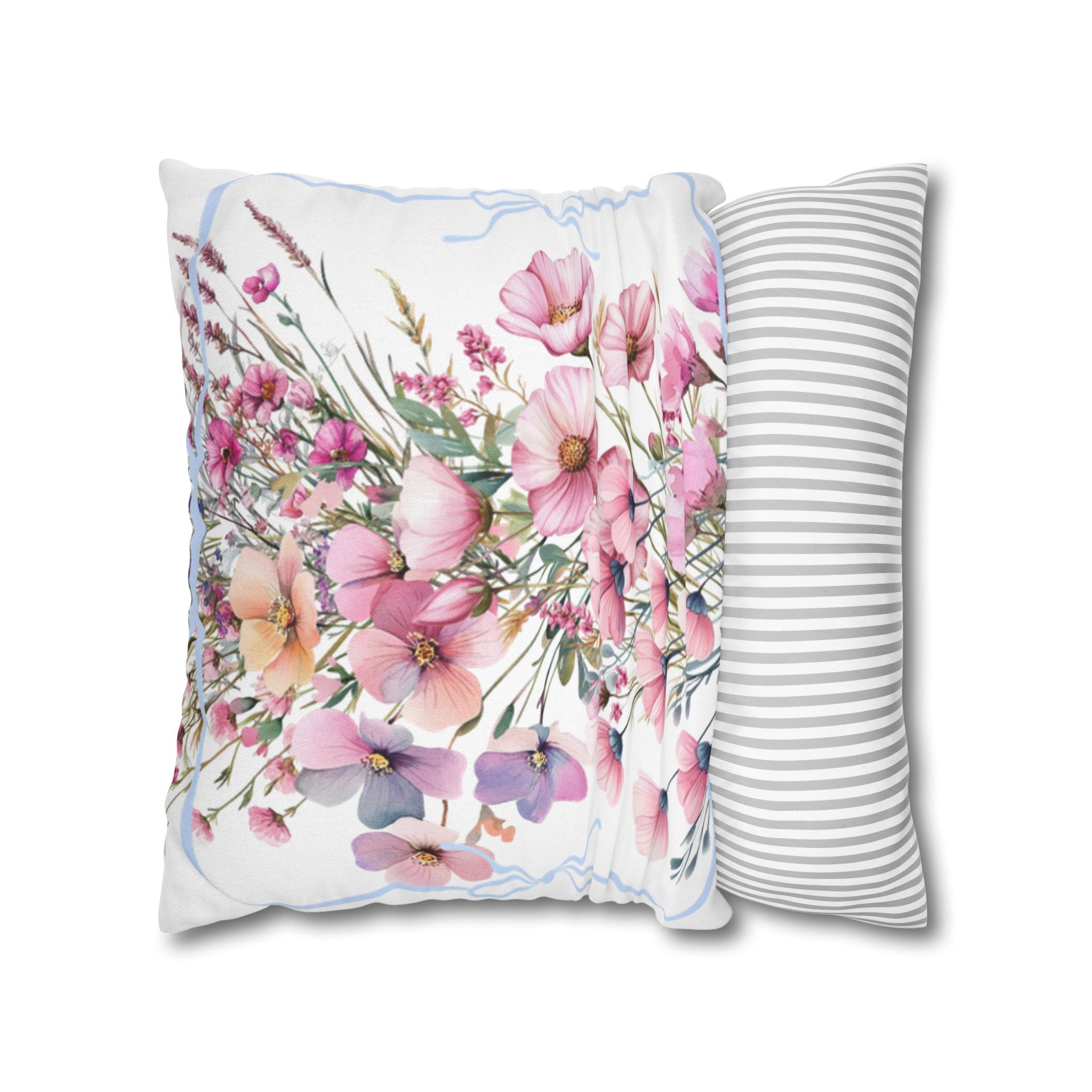 BLUESKYDEZIGN Spring Pink Purple Blossom Pillow Cover - Botanical Decor
