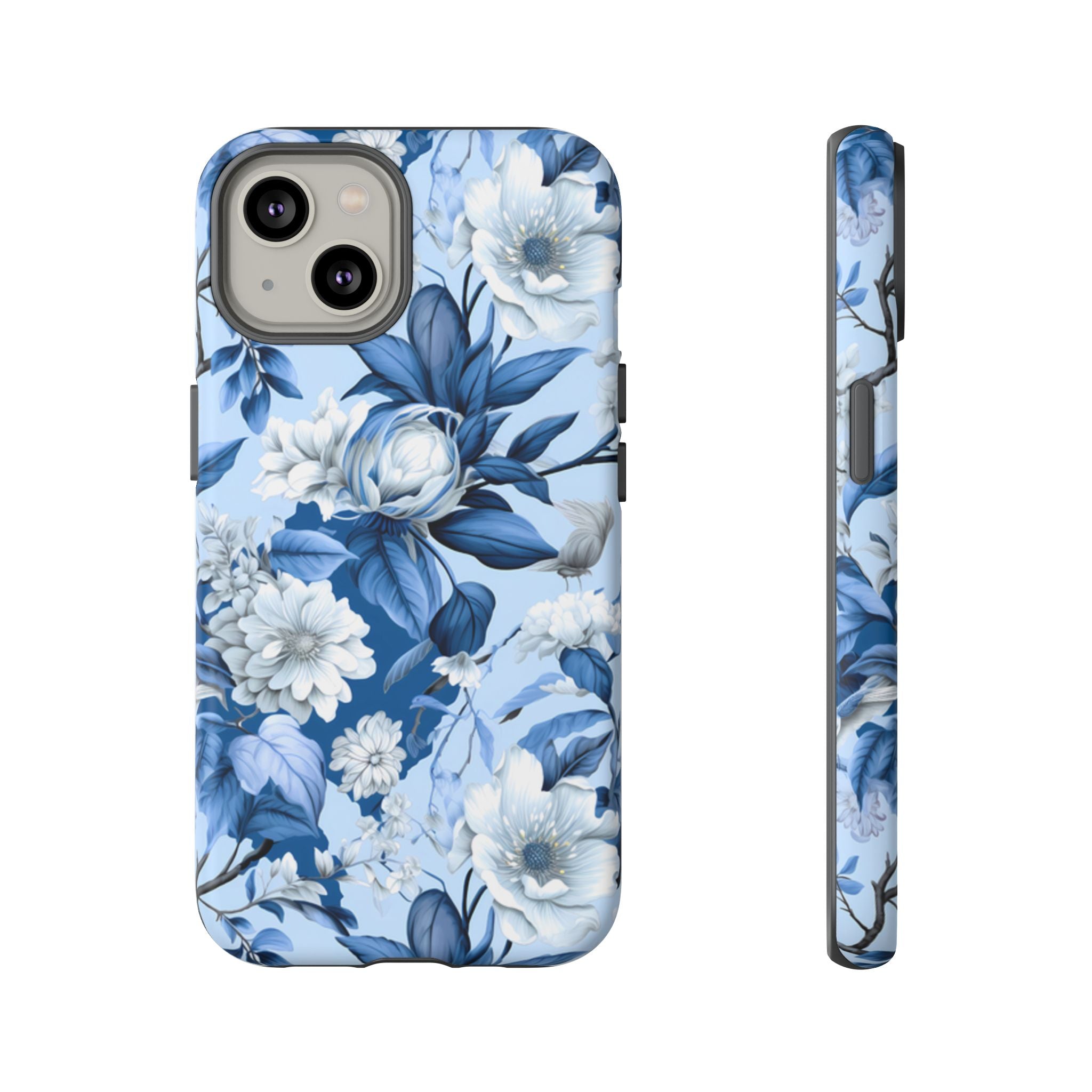 Blue Floral Watercolor Pattern Tough Case, Blue Rose Phone Case