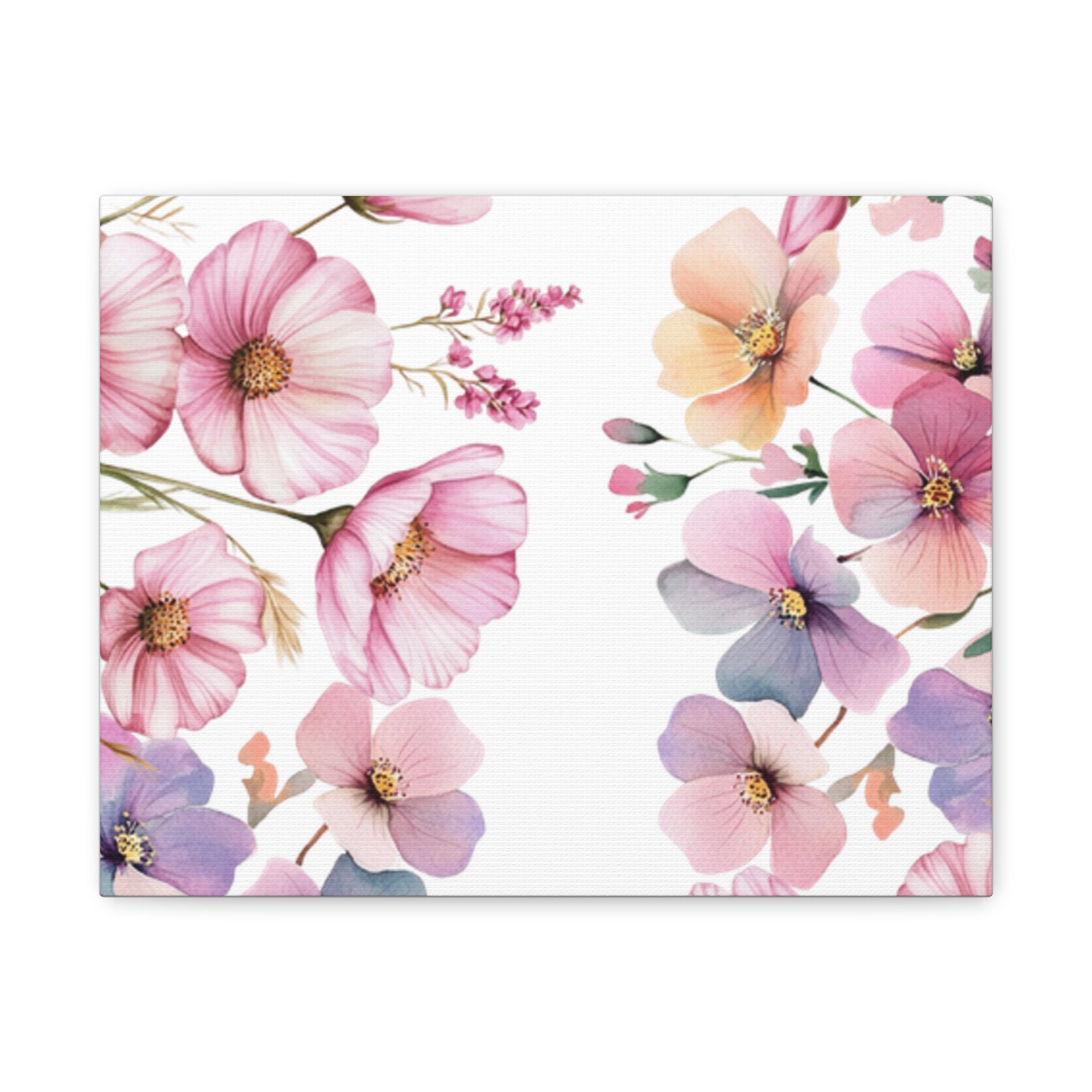 Pastel Floral Matte Canvas Wall Art, Soft Botanical Print, Modern Home Decor, Watercolor Flower Artwork, Stretched 1.25" Canvas