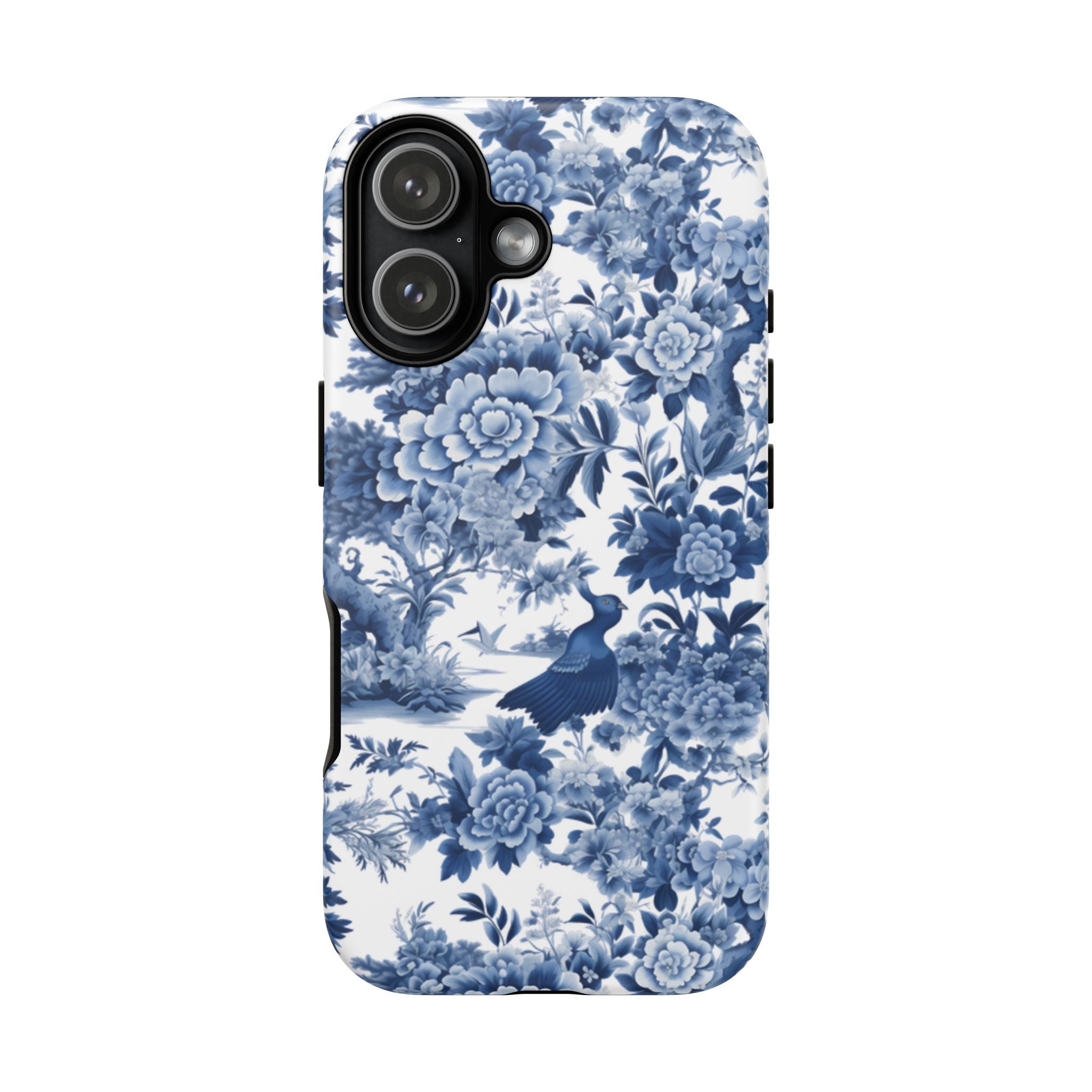 Blue Toile Floral Phone Case, Chinoiserie Style, Tough Case