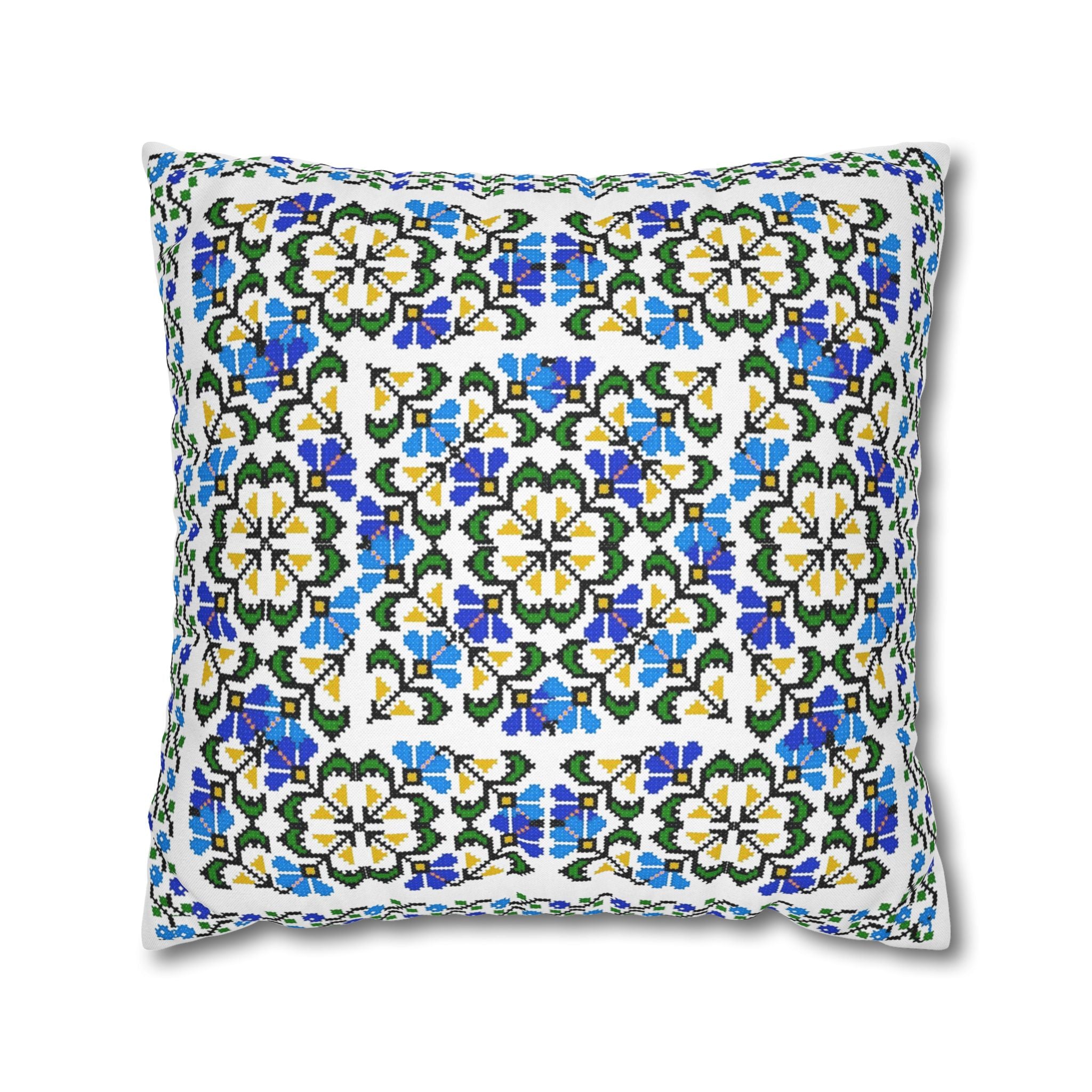 Ukrainian Blue Floral Pillowcase - Folk Tile Pattern, Slavic Heritage Home Decor, Cottagecore Accent Pillow Cover, Family Collection Gift