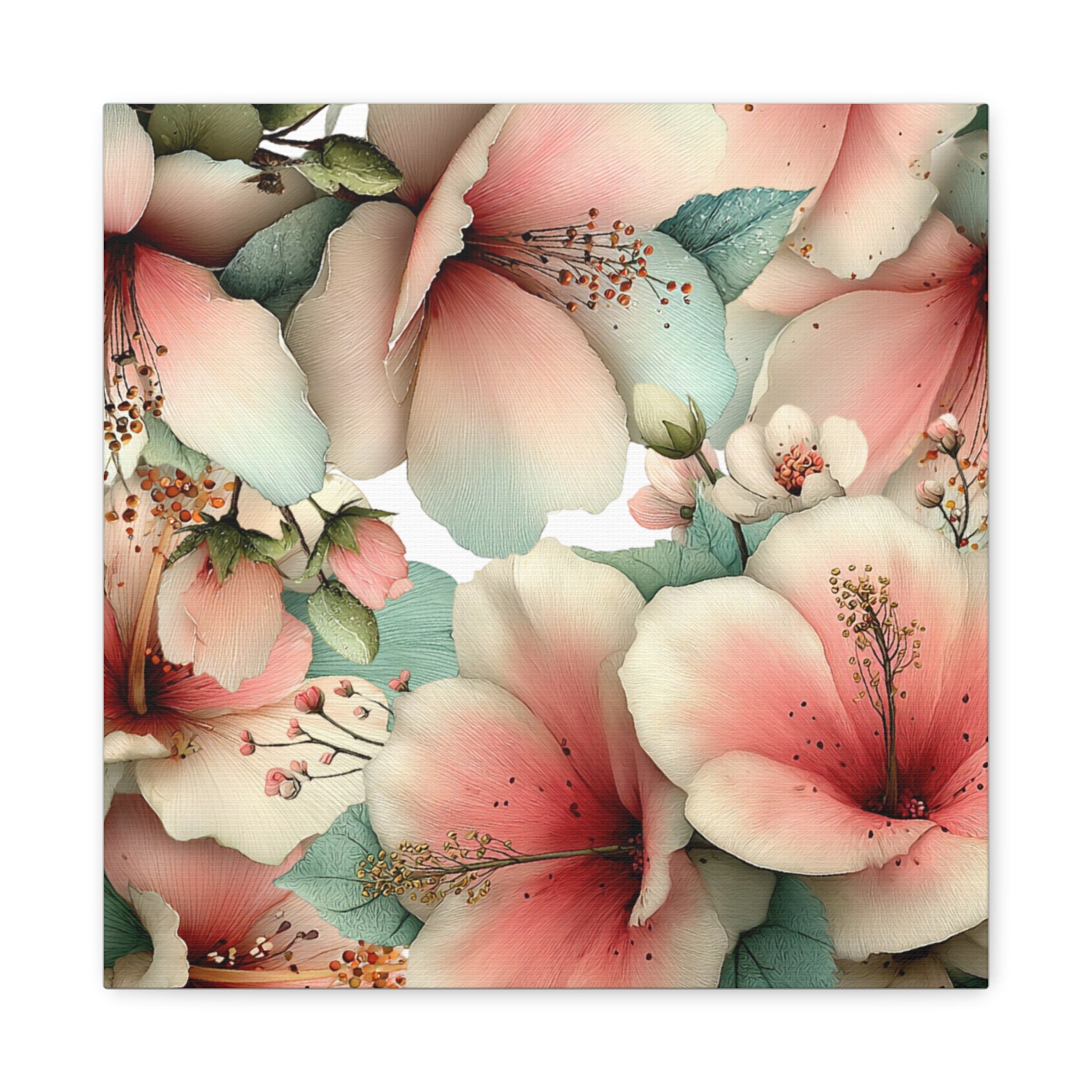 Pastel Floral Matte Canvas Wall Art, Soft Botanical Print, Modern Home Decor, Watercolor Flower Artwork, Stretched 1.25" Canvas