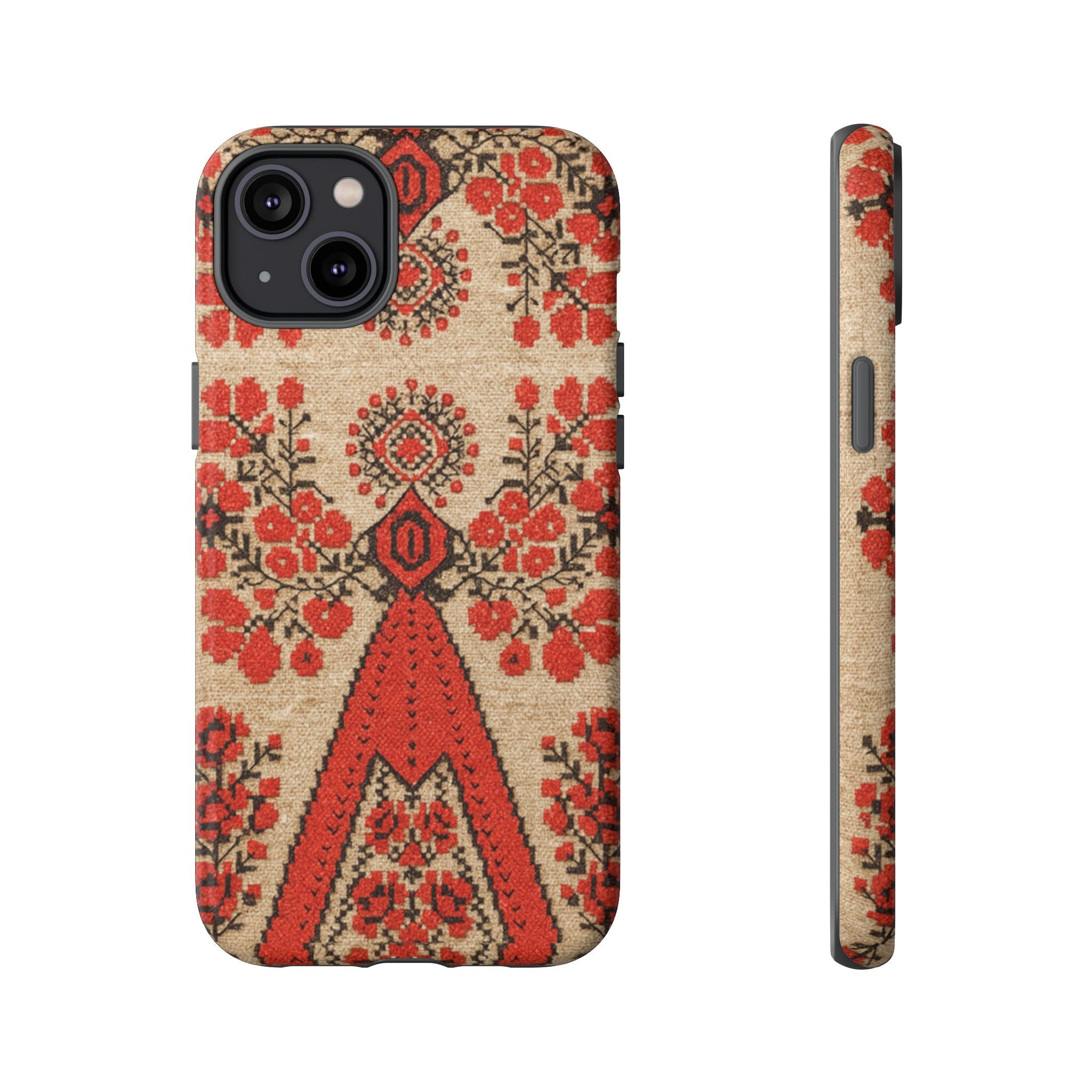 Ukrainian Embroidery Phone Case • Red Black Folk Pattern • Protective Cover with Traditional Berehynia Floral Motifs
