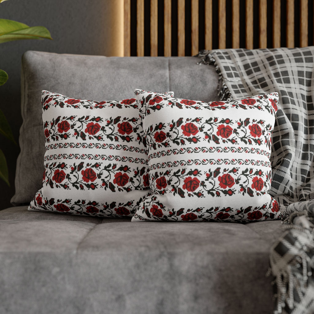 Ukrainian Red-Black Folk Pattern Pillowcase. Set 2-Pack Decorative Cushion Covers. Traditional Slavic Ornament. Boho Ethnic Home Decor Gift