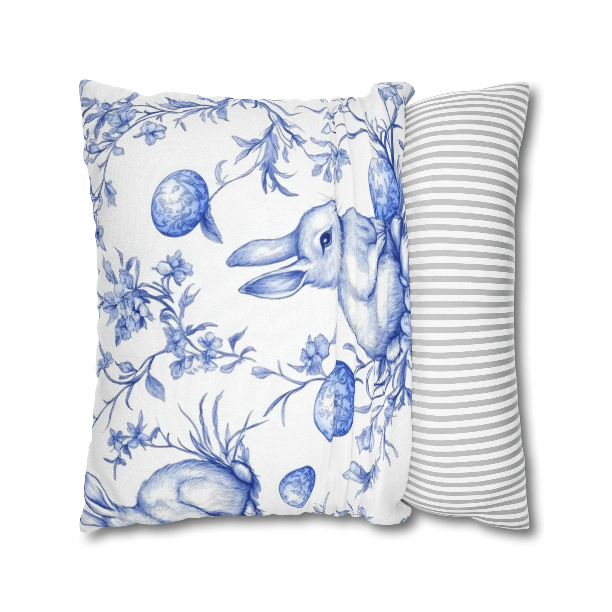 Bunny Bouquet Pillowcase, Square Pillowcase,Floral Rabbits on Blue, Patrick's day, Living Room,Home Decor,bedroom, housewarming,cottage core