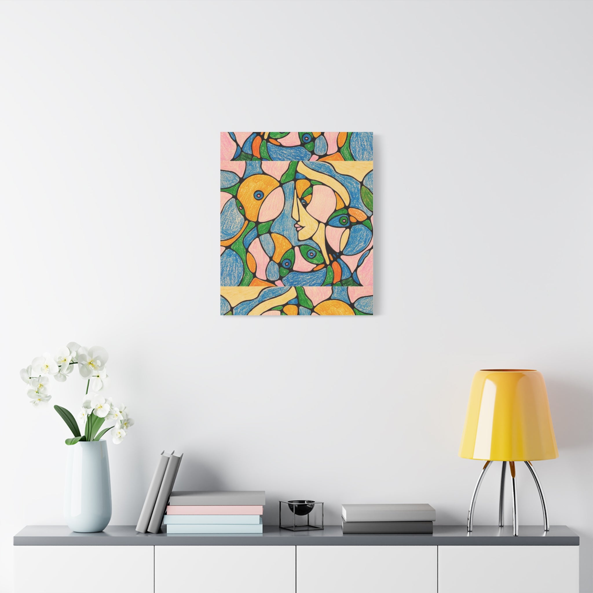 Abstract Colorful Faces Canvas Art, Vibrant Modern Wall Decor, Surreal Cubist Style Matte Print, Stretched 1.25" Ready to Hang