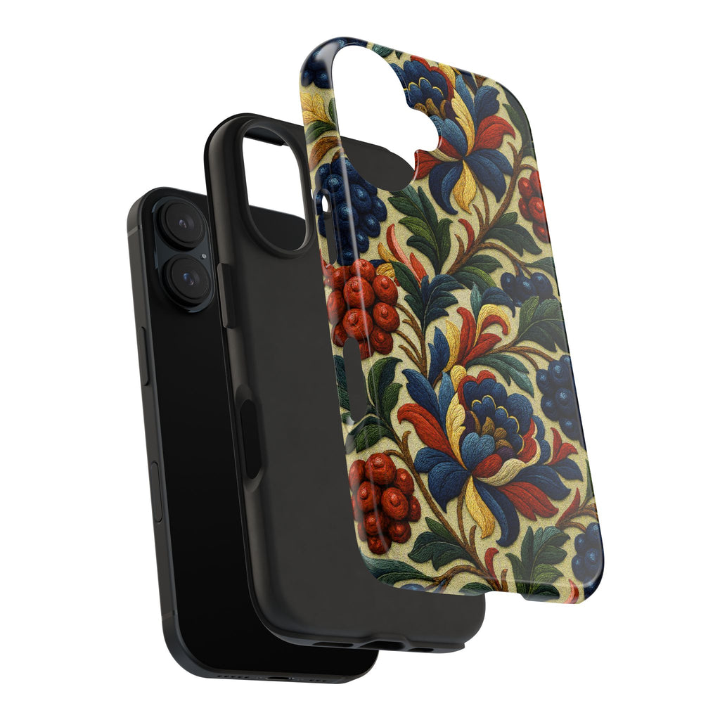 Petrykivka Bloom Phone Case | Vintage Floral Tough Phone Case | Embroidered Look William Morris Style Cover