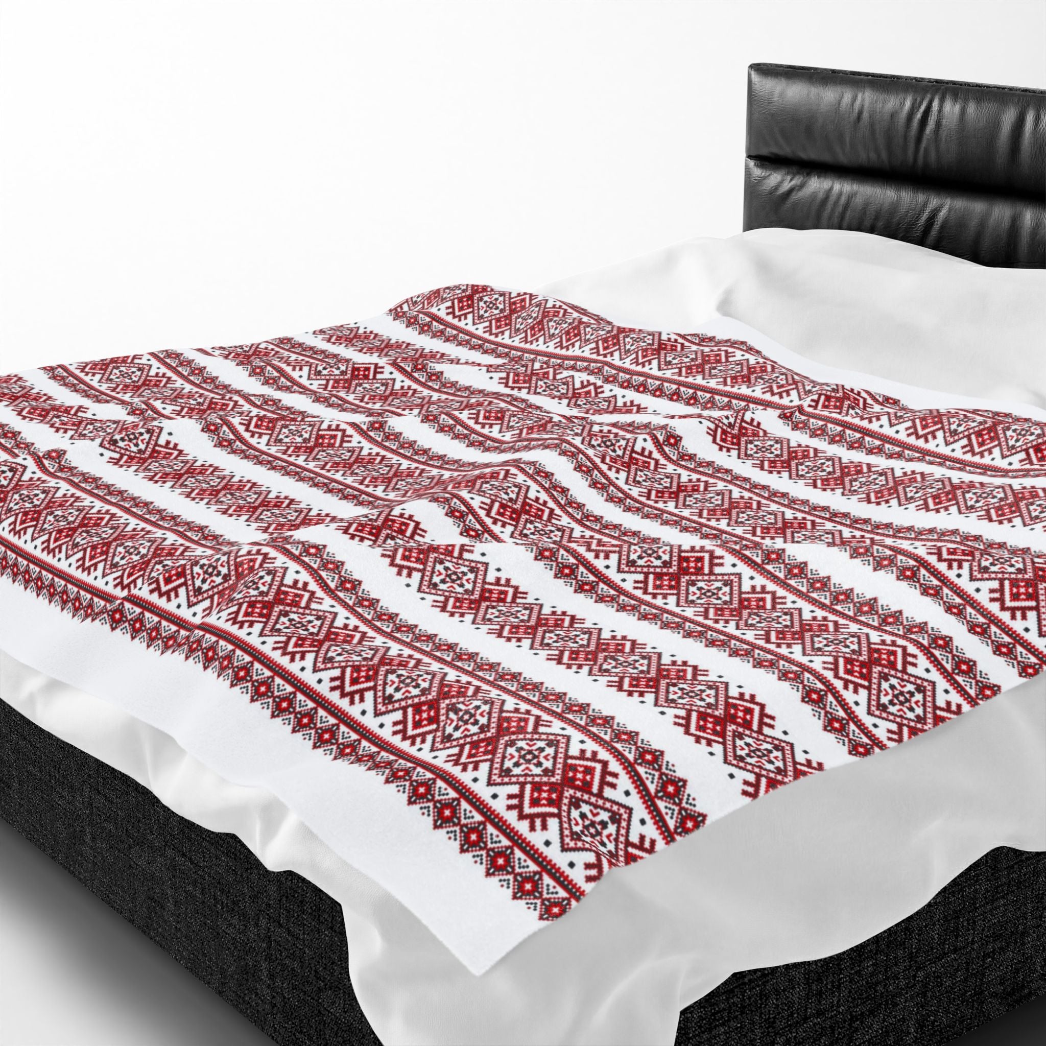 Ukrainian Red-Black Traditional Pattern velveteen Plush Blanket, Family Plush Throw, Home bedroom Decor, gift for parents, housewarming