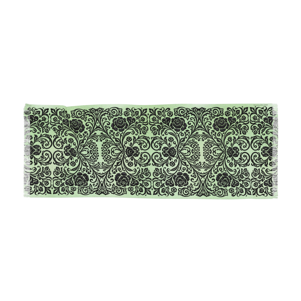 Green Damask Scarf – Lightweight Vintage Wrap for Women | BLUESKYDEZIGN