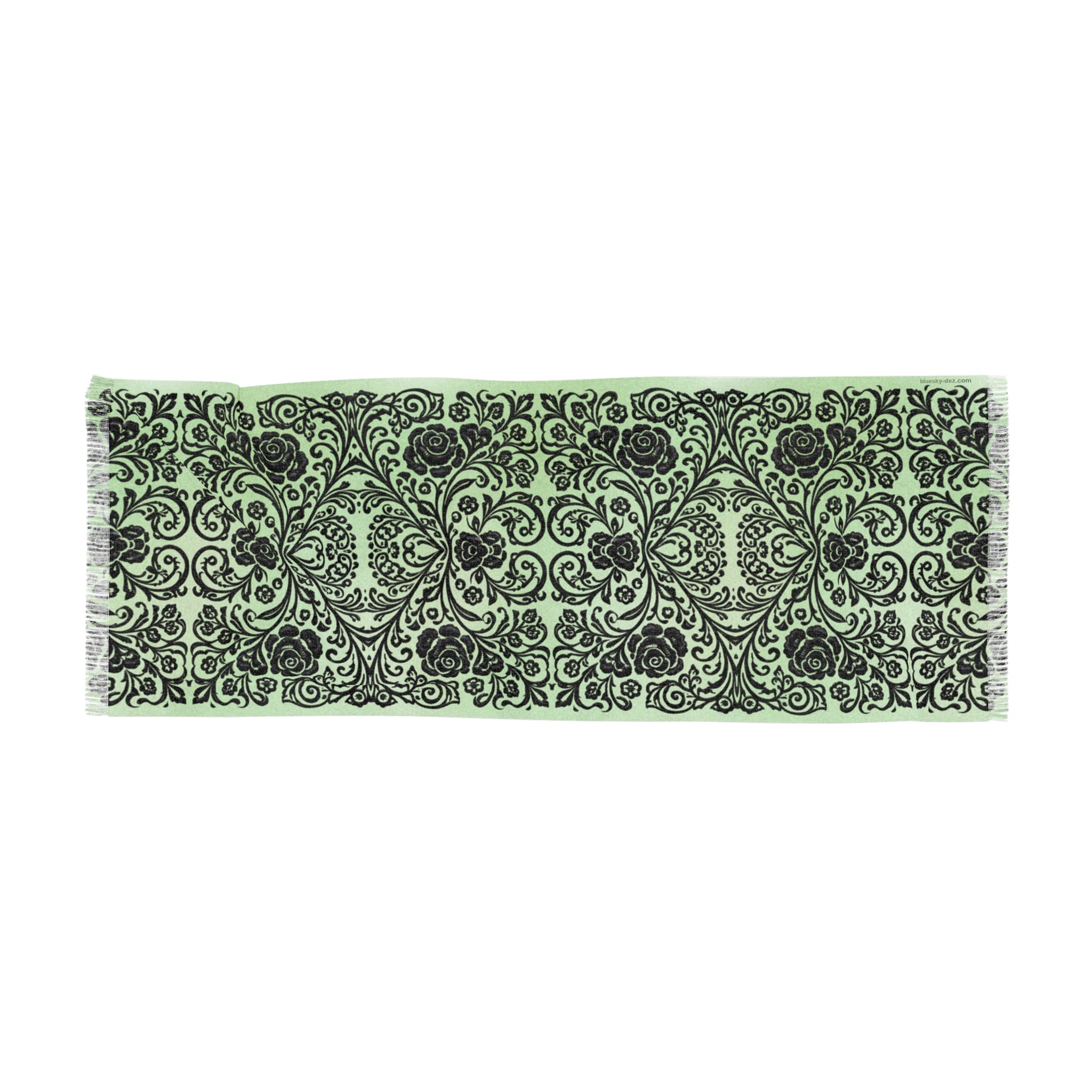 Green Damask Scarf – Lightweight Vintage Wrap for Women | BLUESKYDEZIGN