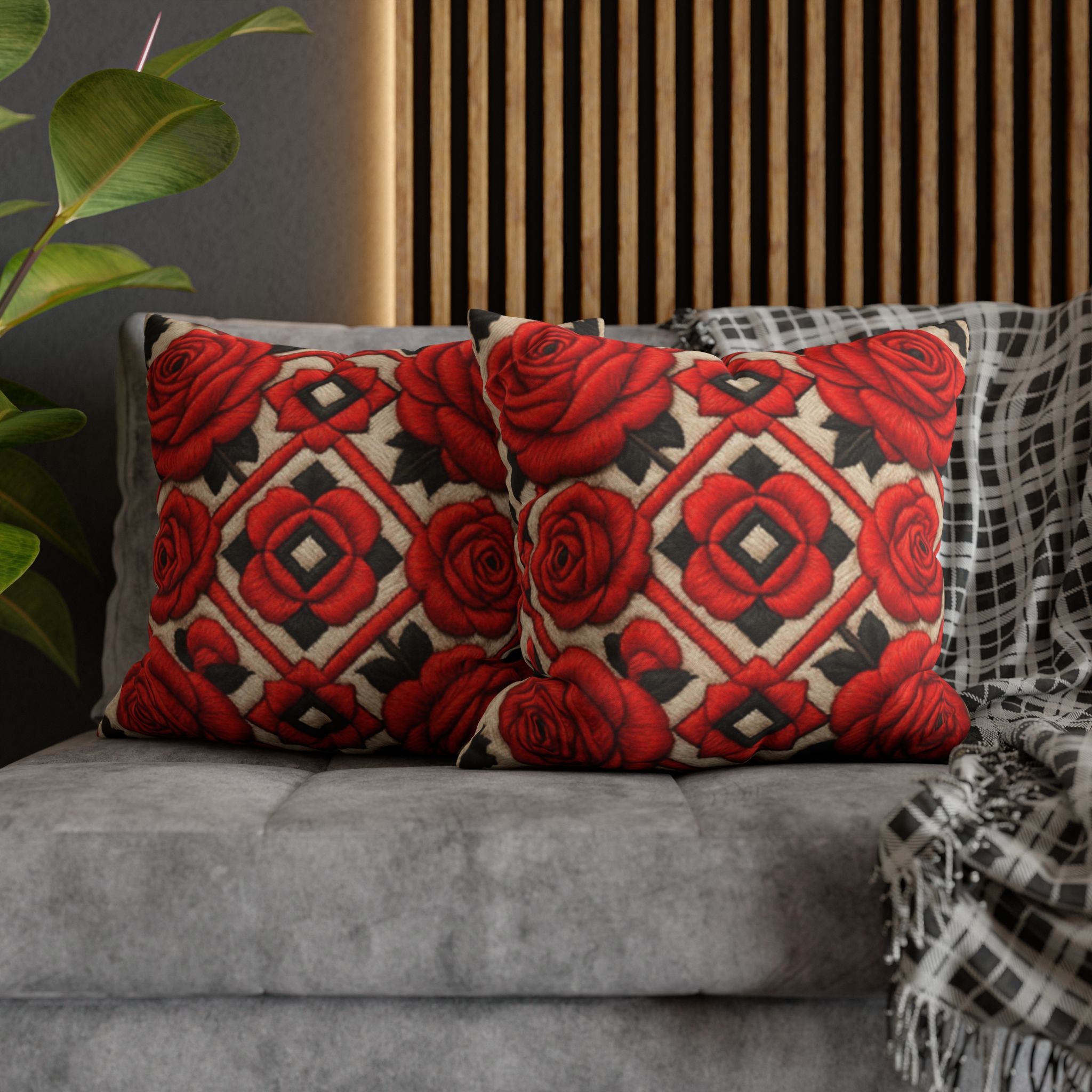 Red Roses Pillow Cover | Vintage Floral Double-Sided Cushion Case | Elegant Farmhouse Sofa Decor