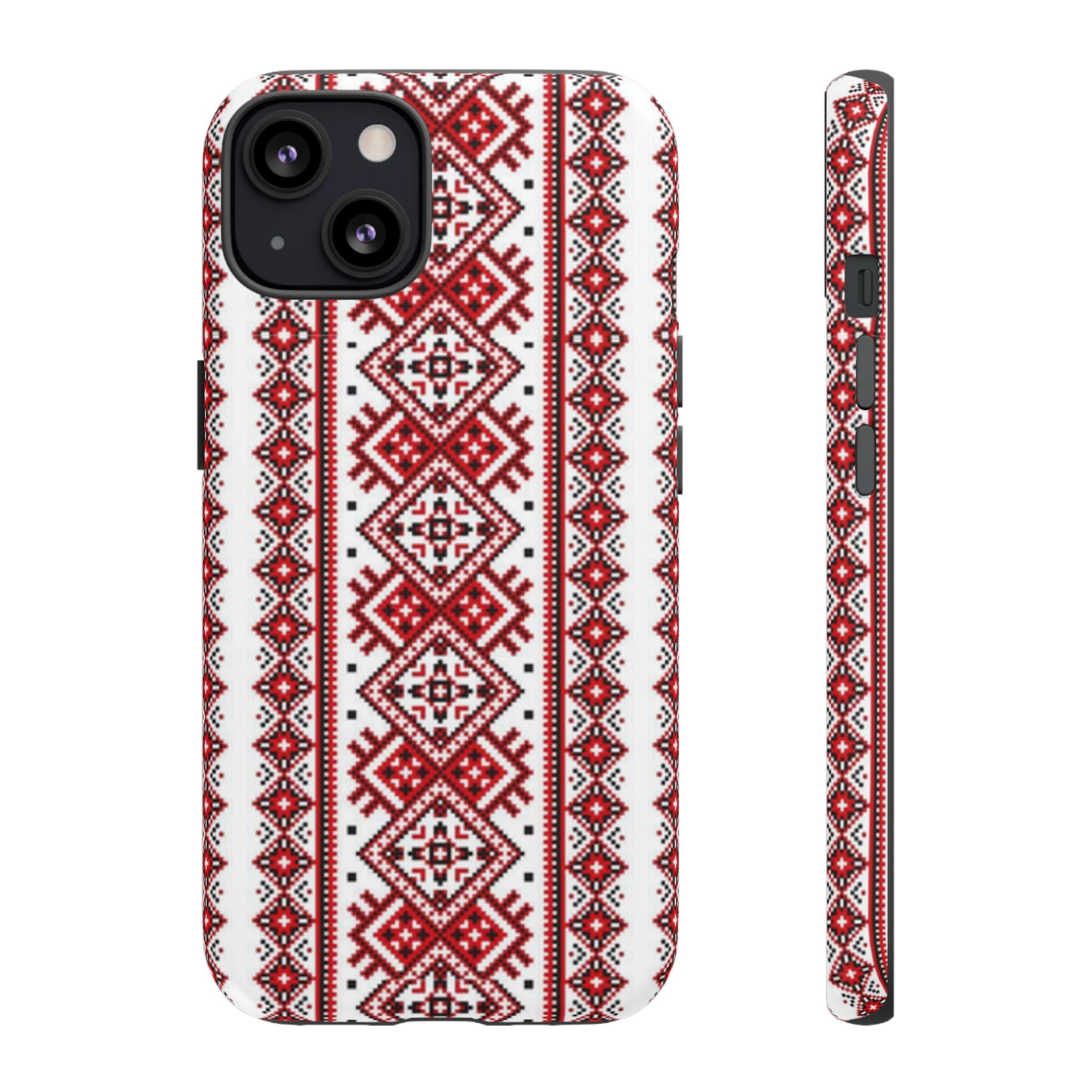Ukrainian Embroidery iPhone Case  Red Black Traditional Pattern Protective Phone Cover, Gift idea