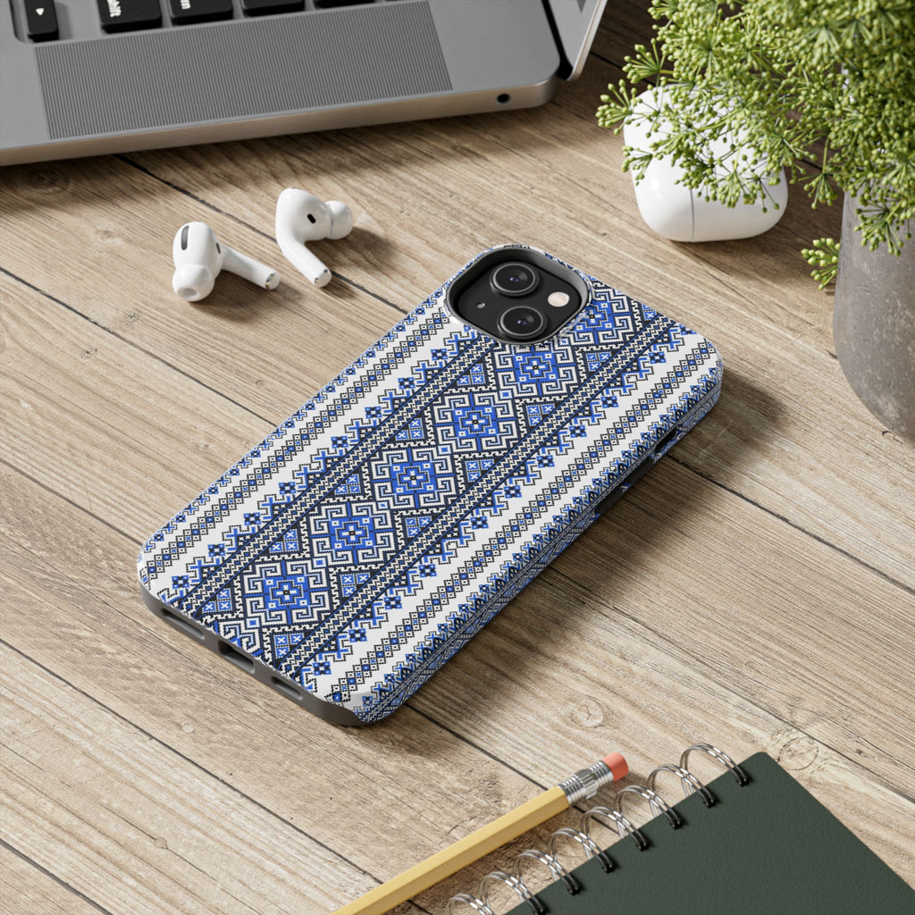 BLUESKYDEZIGN | Ukrainian Geometric Pattern Phone Case | Blue Black Folk Design iPhone Cover | Heritage Gift