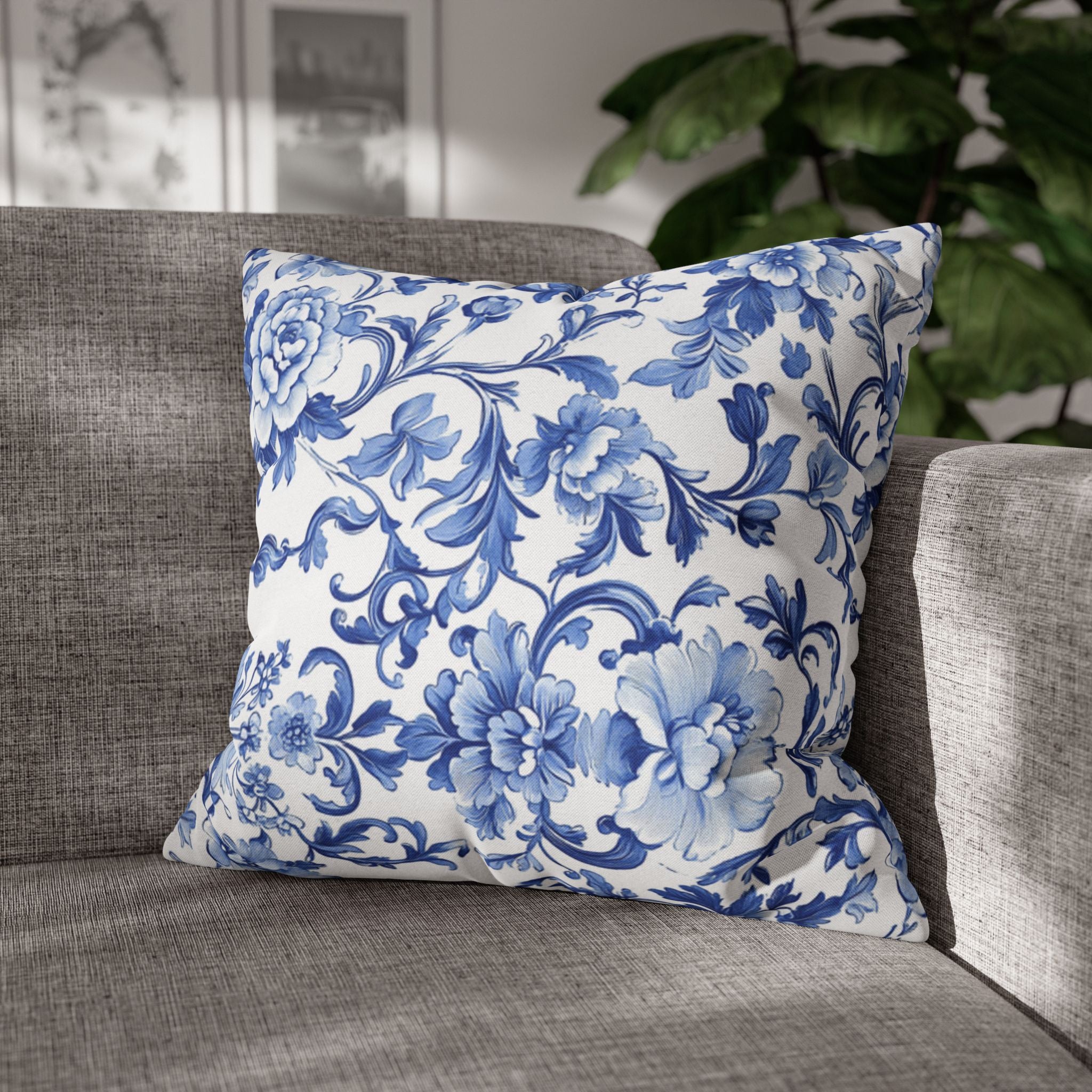 Blue Tie Dye Mandala Pillowcase, Square Polyester Pillow Cover, Living Room Home Decor, bedroom, housewarming, cottage core