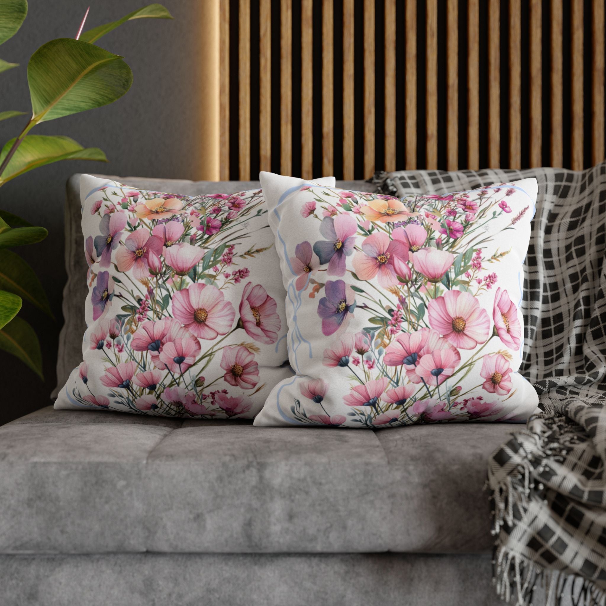 BLUESKYDEZIGN Spring Pink Purple Blossom Pillow Cover - Botanical Decor