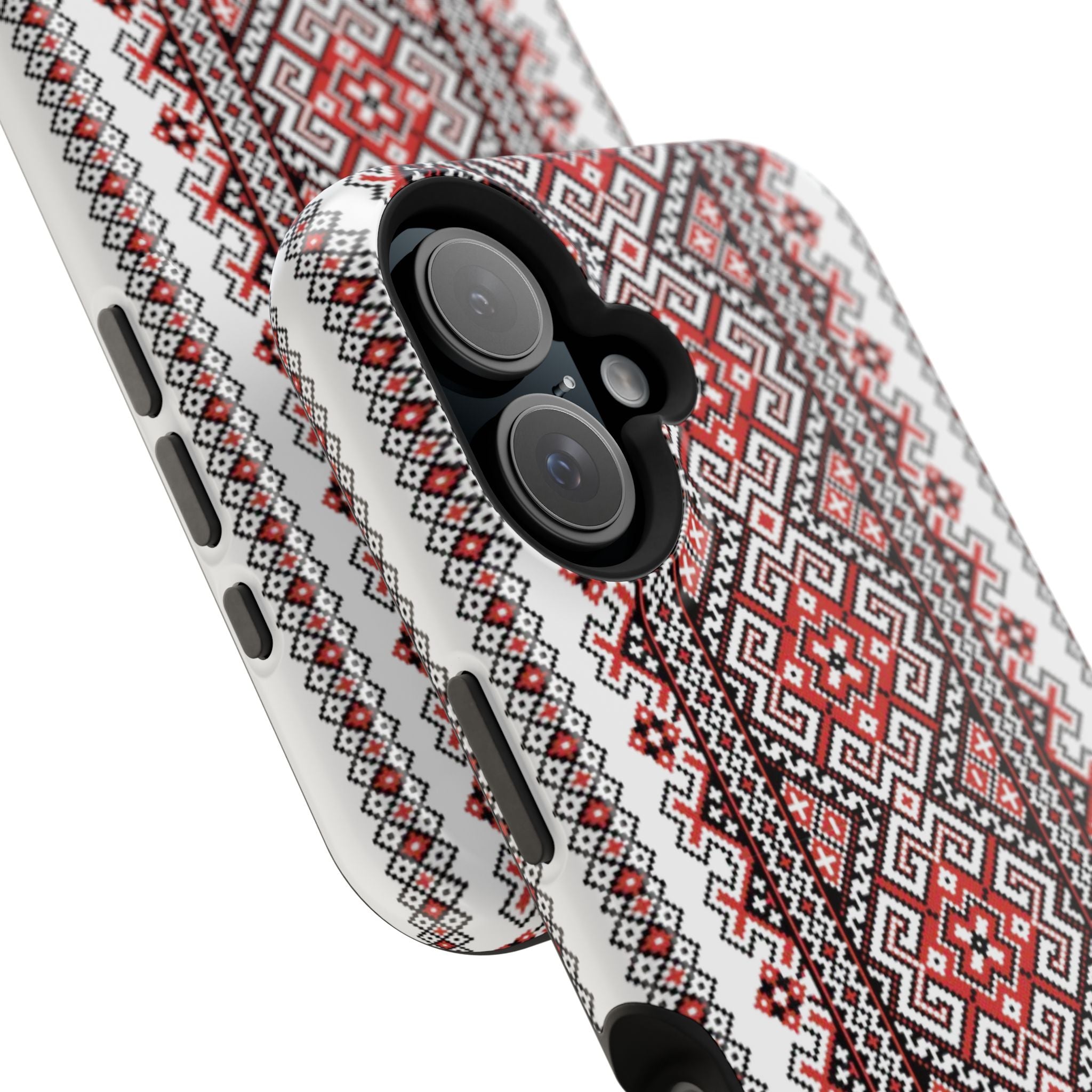 Stasia Red Folk Art Tough Phone Case | Ukrainian Heritage Geometric MagSafe Cover