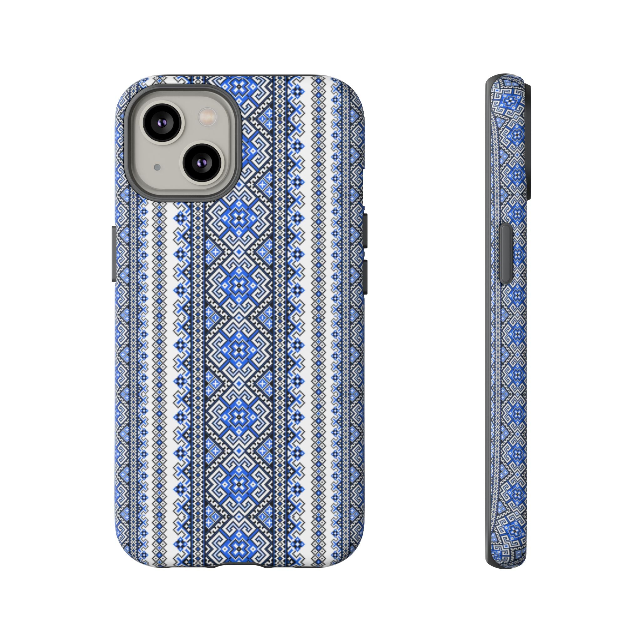 Ukrainian Pattern iPhone Case, Blue Black Geometric Folk Design, Protective Phone Cover, Traditional Ethnic Print