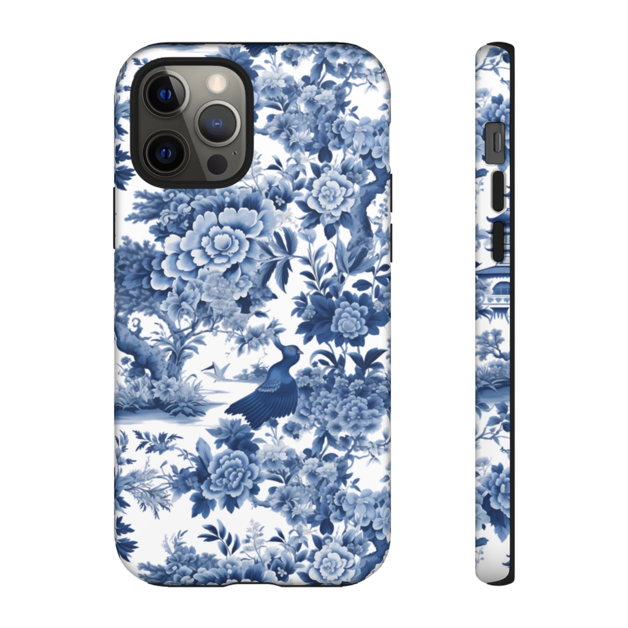 Blue Toile Floral Phone Case, Chinoiserie Style, Tough Case