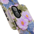 Pink Cosmos and Blue Hydrangea Phone Case, Alexandra Bloom Collection, Tough Floral iPhone and Samsung Cover, Vintage Protective Case