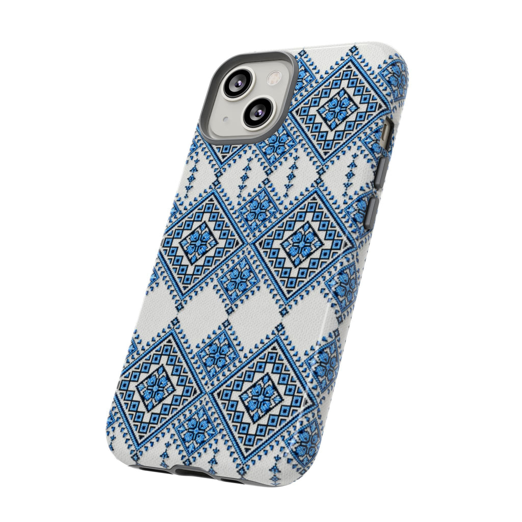 Blue Sky Folk Art Tough Phone Case | Ukrainian Heritage Geometric Cover