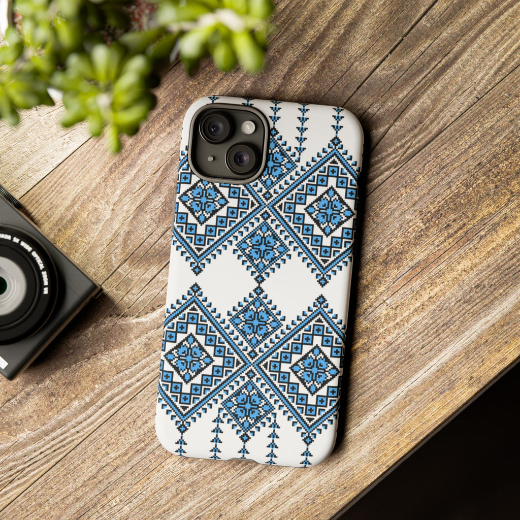 Blue Ukrainian traditional  Geometric Folk Pattern phone case, Tough Cases
