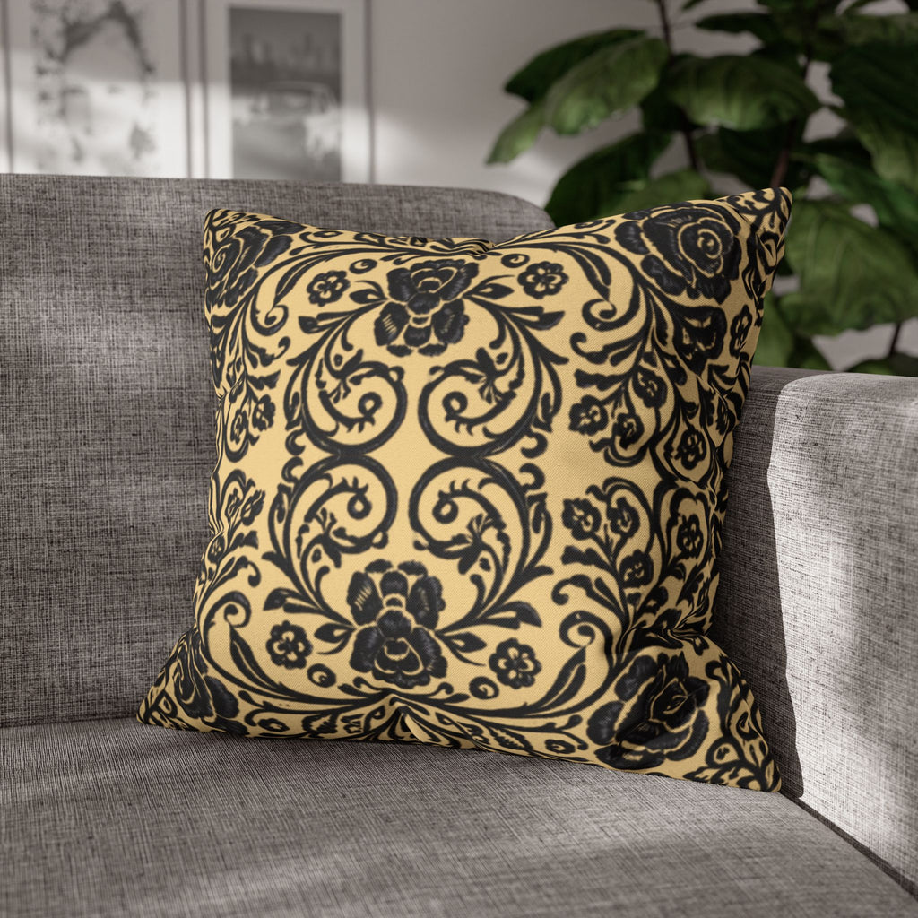 Victorian Damask Throw Pillow Cover | Beige & Charcoal Medallion | BLUESKYDEZIGN