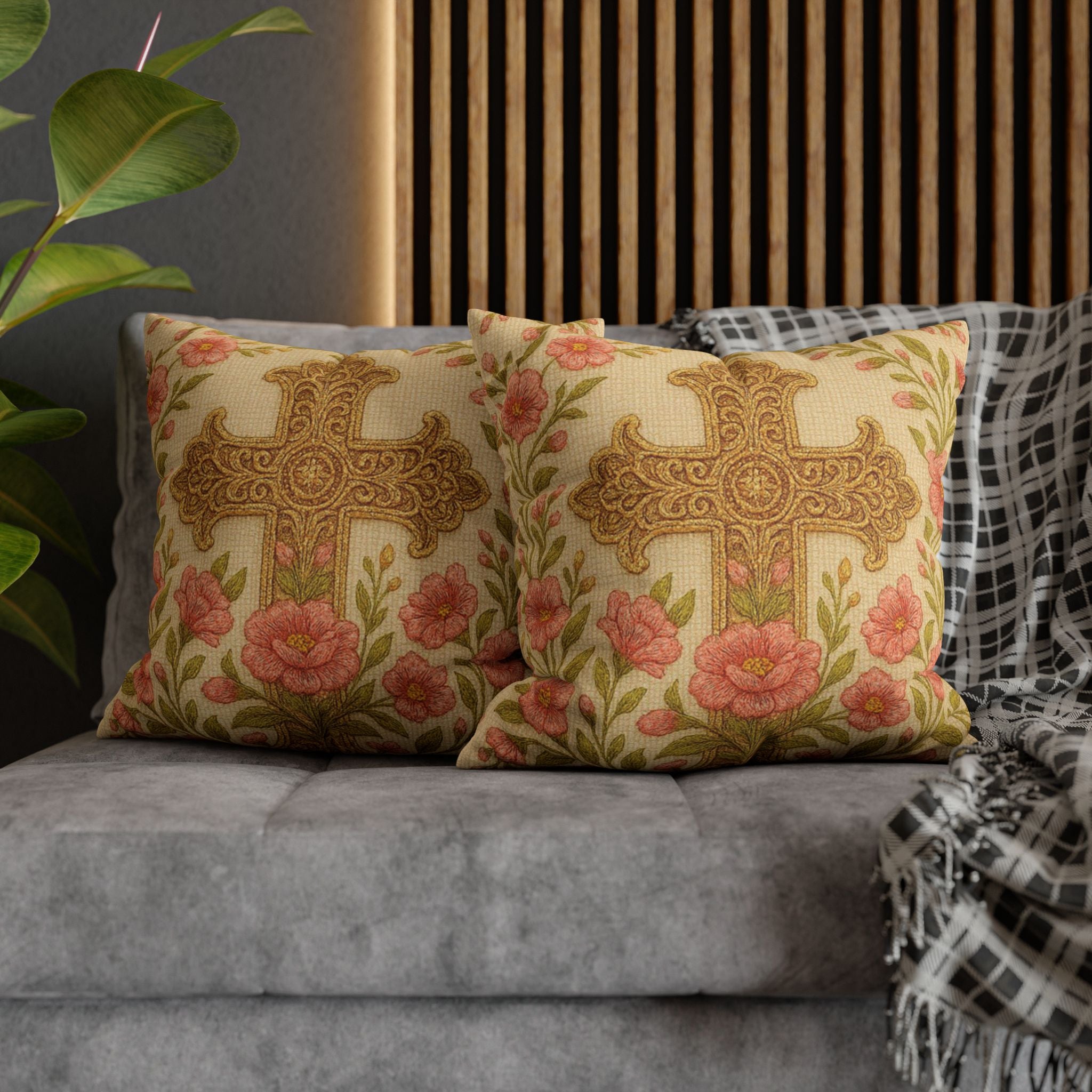 Blessed Home Floral Cross Pillow Case | Vintage Rose Religious Decor | 4 Sizes | Easter & Faith Gift