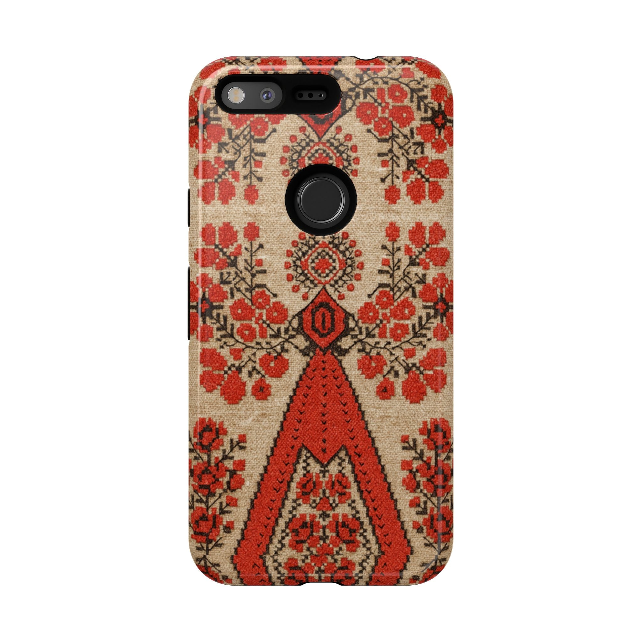 Ukrainian Embroidery Phone Case • Red Black Folk Pattern • Protective Cover with Traditional Berehynia Floral Motifs