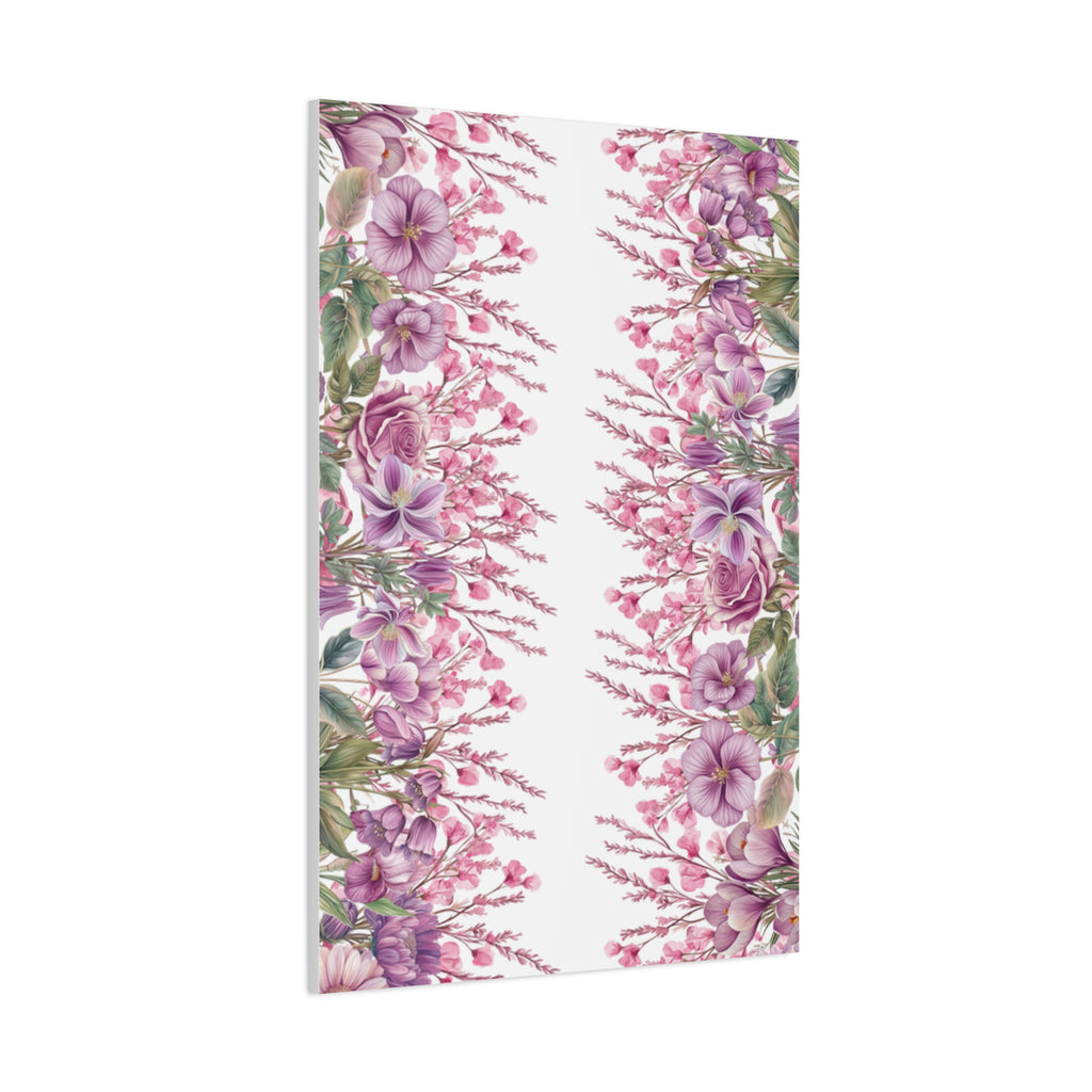 Floral Matte Canvas Wall Art, Pink Purple Botanical Print, Modern Symmetrical Flower Design, Stretched 1.25" Canvas Home Decor