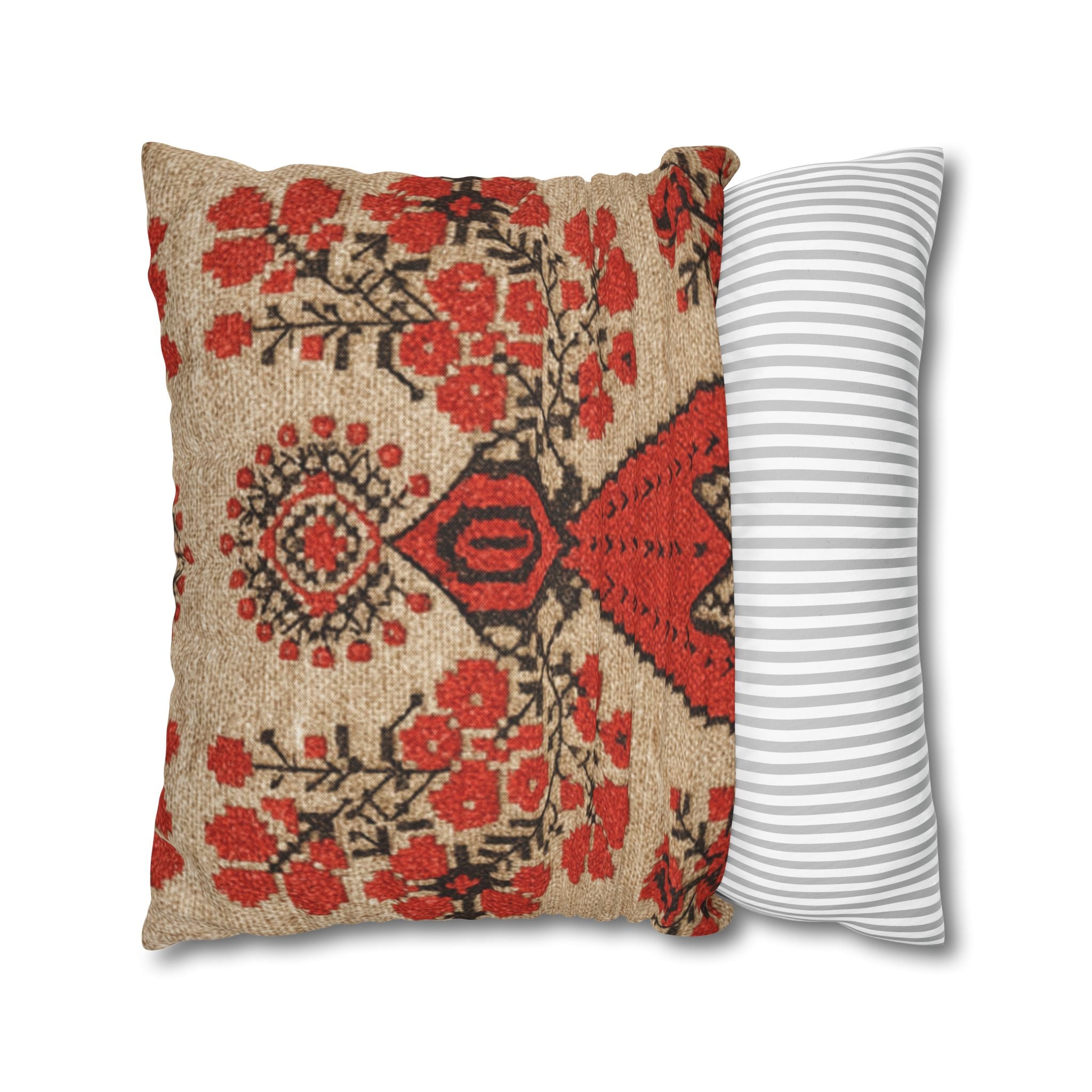 Berehynia Pillowcase, Ukrainian Protective Symbol, Red Black Folk Art Throw Pillow Cover for Home