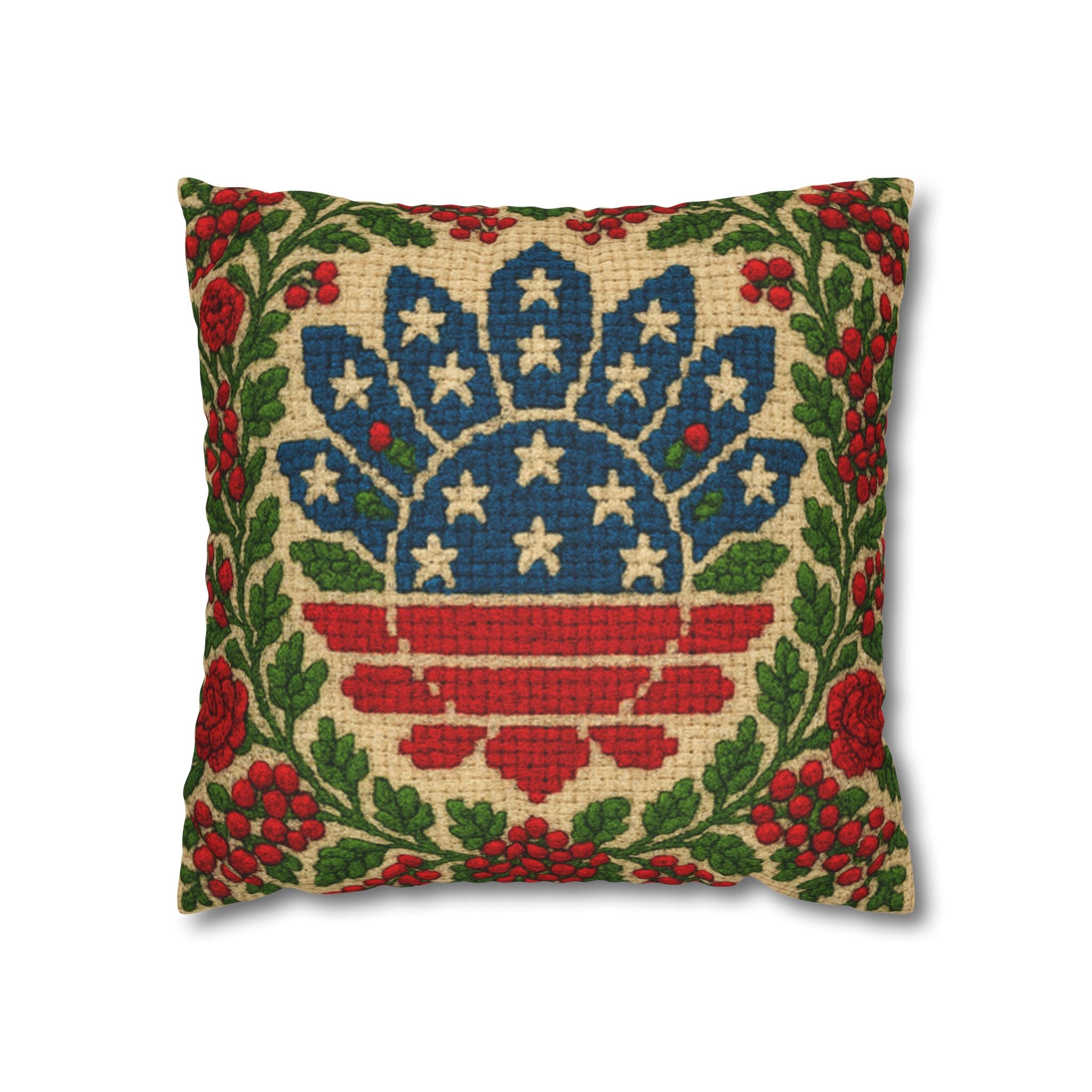 America 250 Heritage Floral Pillowcase | Patriotic Folk Art Cushion Cover | 1776–2026 Anniversary Decor
