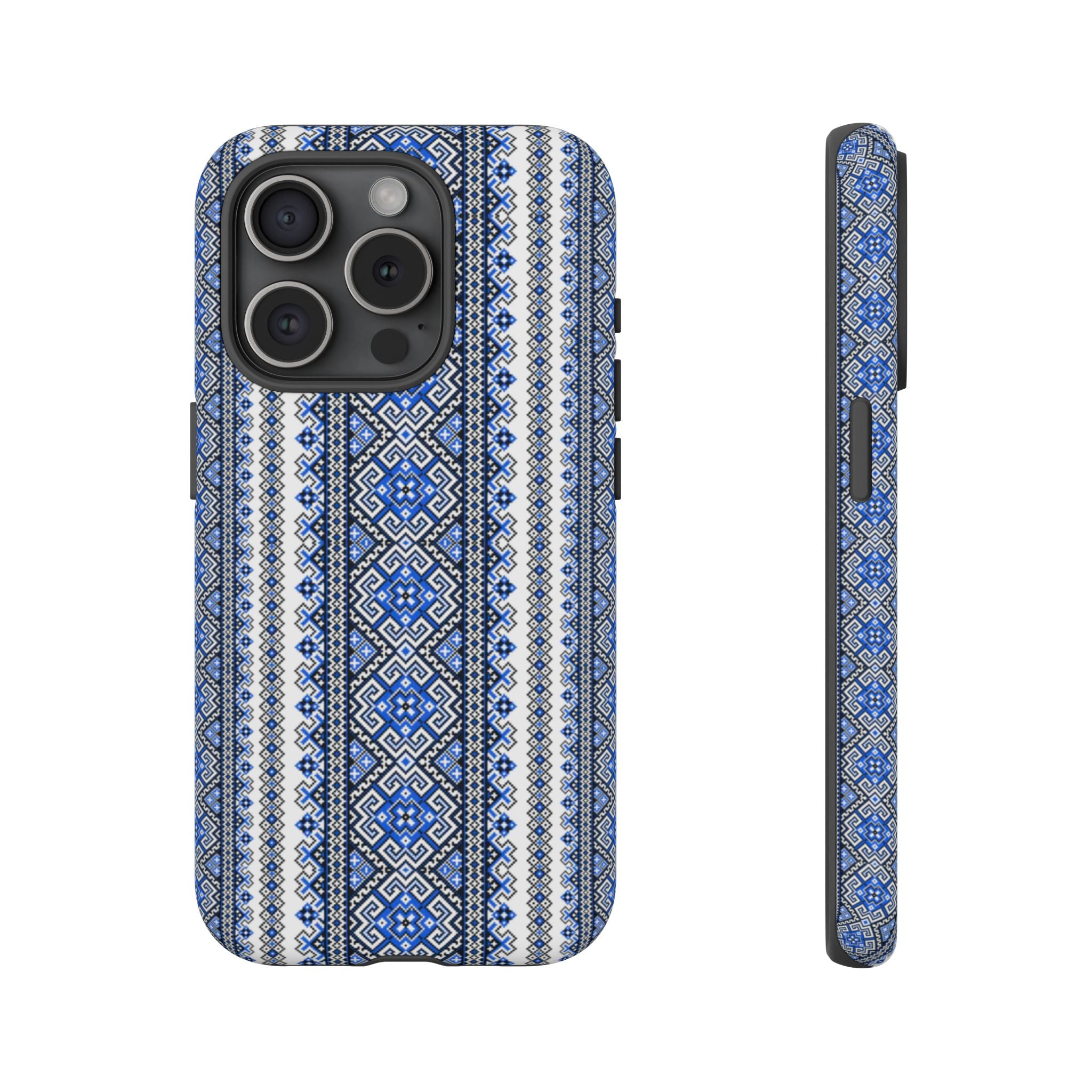 Ukrainian Pattern iPhone Case, Blue Black Geometric Folk Design, Protective Phone Cover, Traditional Ethnic Print
