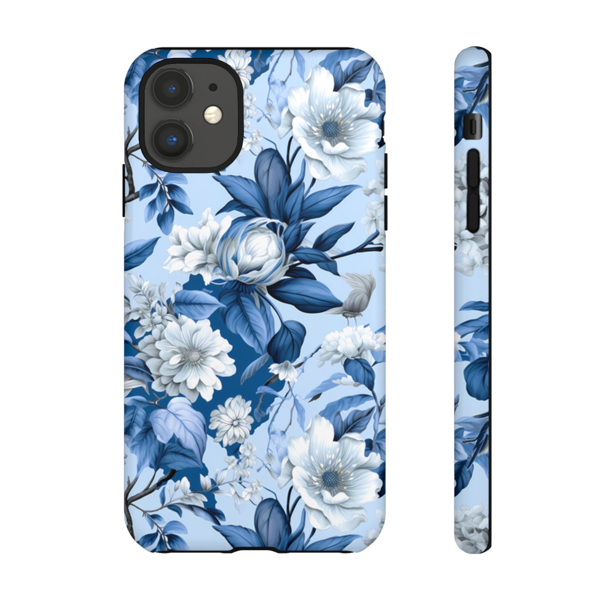 Blue Floral Watercolor Pattern Tough Case, Blue Rose Phone Case