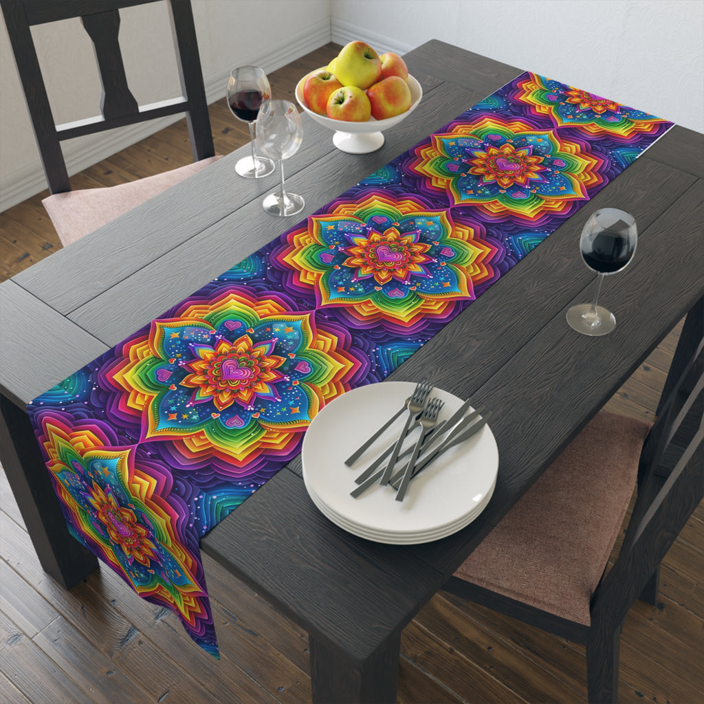 BLUESKYDEZIGN Colorful Mandala Table Runner - Vibrant Bohemian Meditation Decor