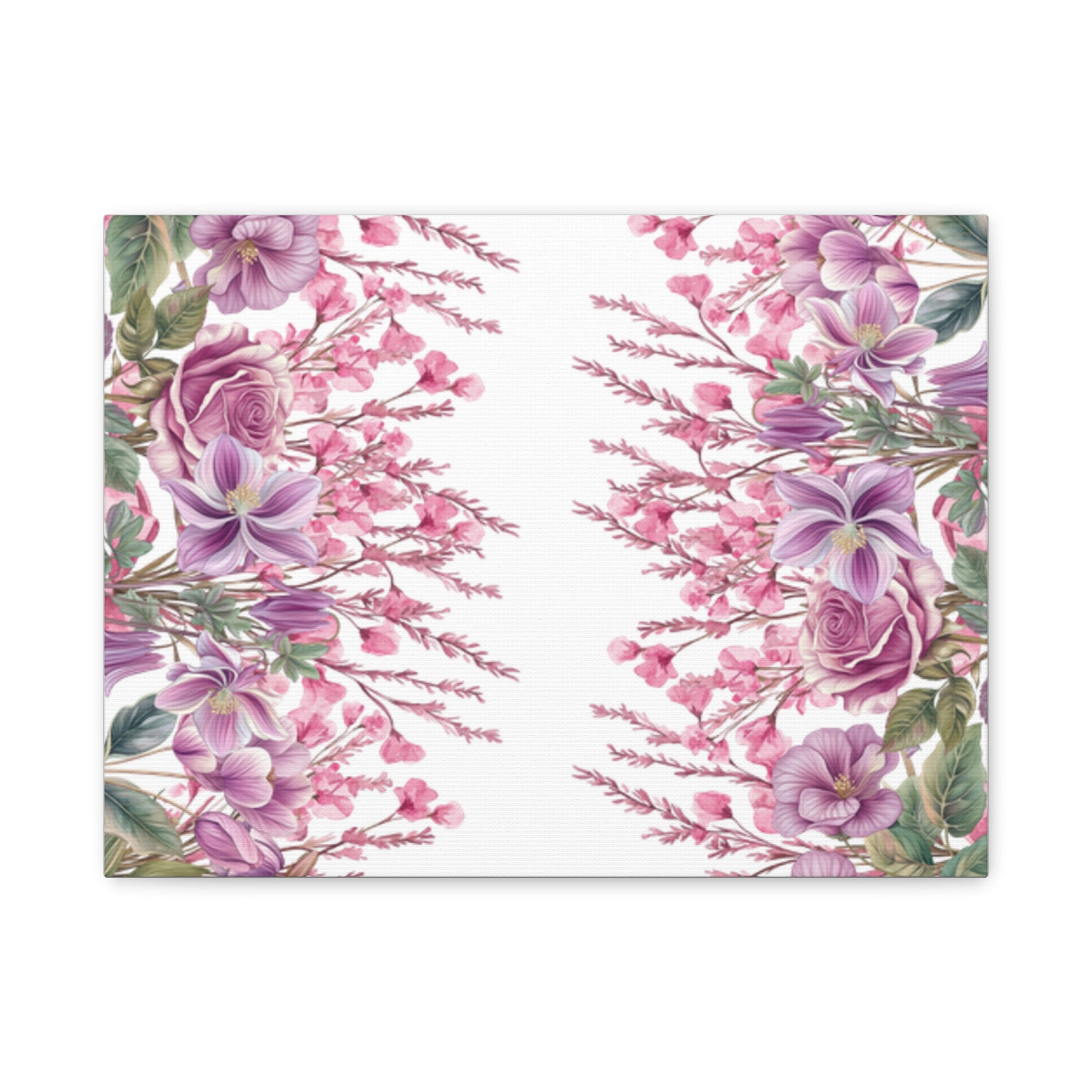 Floral Matte Canvas Wall Art, Pink Purple Botanical Print, Modern Symmetrical Flower Design, Stretched 1.25" Canvas Home Decor