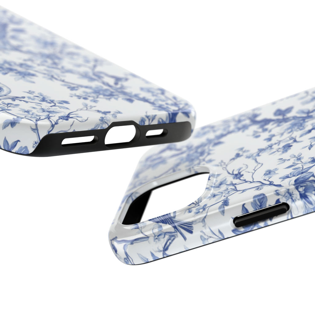 BLUESKYDEZIGN | Blue Floral Toile Phone Case | Vintage Porcelain Birds & Branches iPhone Cover | Elegant Gift for Her