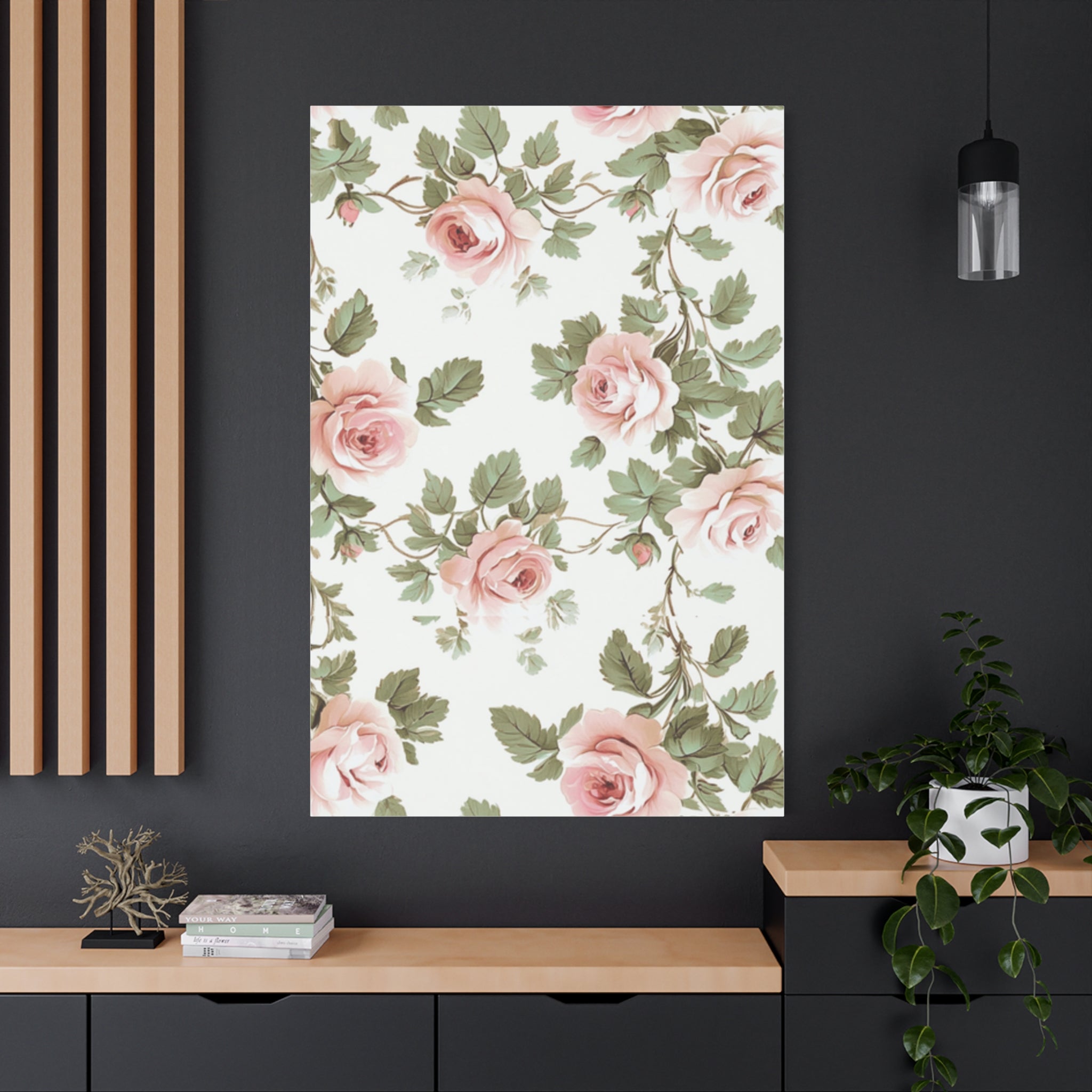 Vintage Pink Rose Matte Canvas Wall Art, Botanical Floral Print, Romantic Cottagecore Home Decor, Stretched 1.25" Canvas