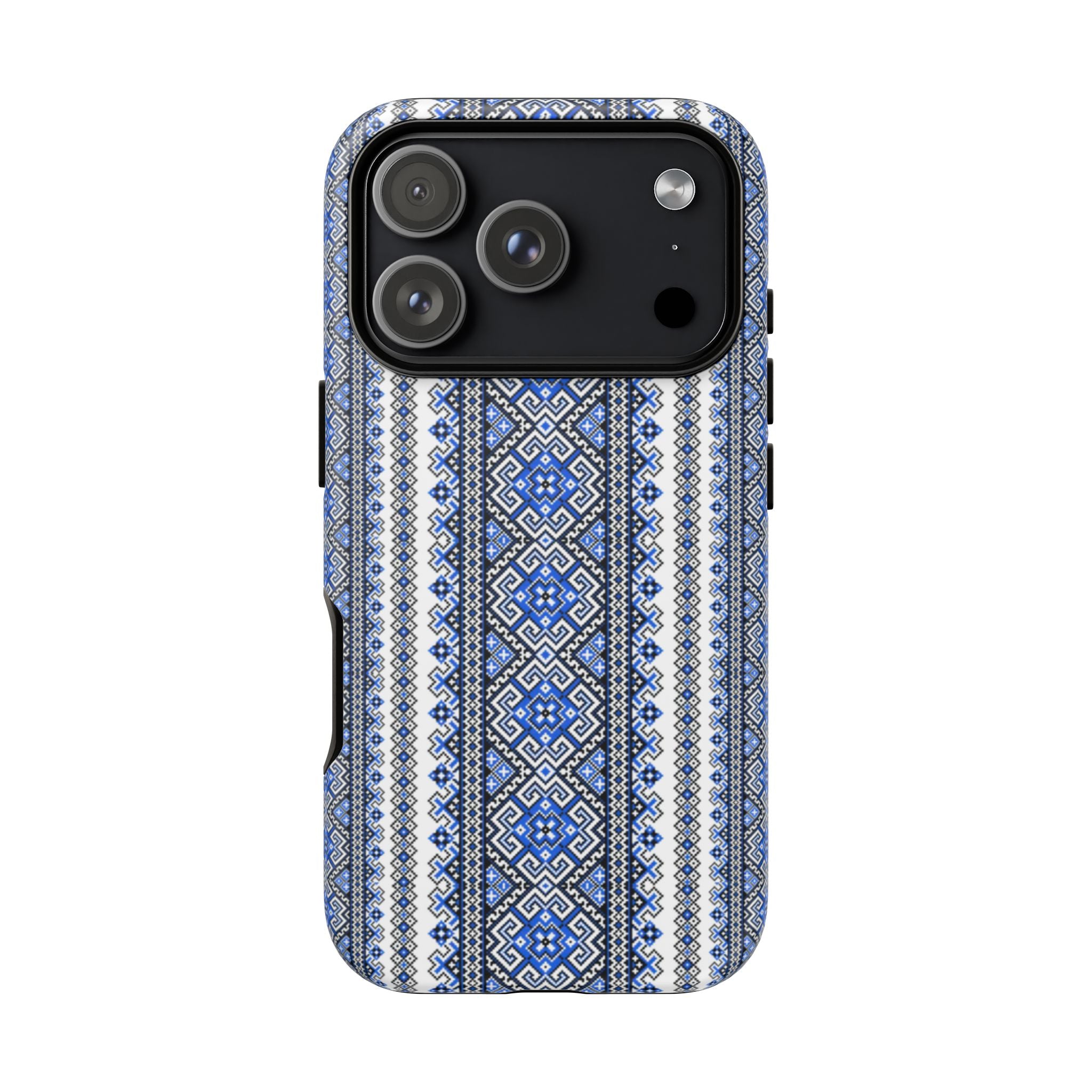 Ukrainian Pattern iPhone Case, Blue Black Geometric Folk Design, Protective Phone Cover, Traditional Ethnic Print
