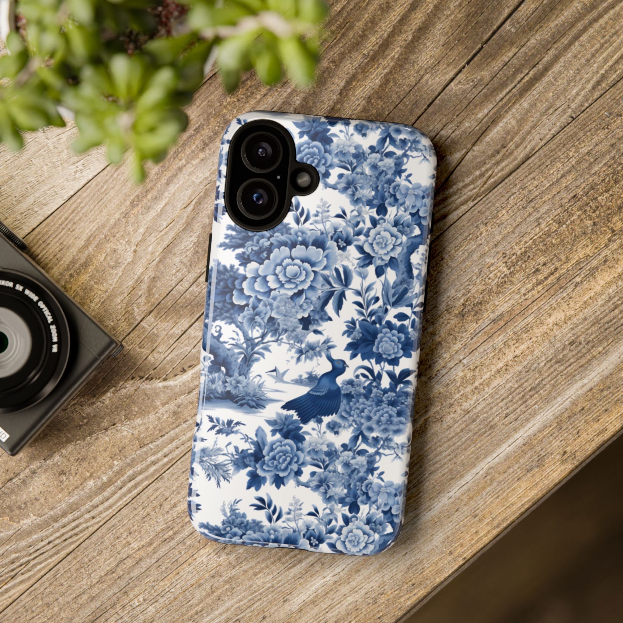 BLUESKYDEZIGN | Blue Toile Floral Phone Case – Chinoiserie Vintage Antique Pattern Tough Cover for iPhone & Samsung