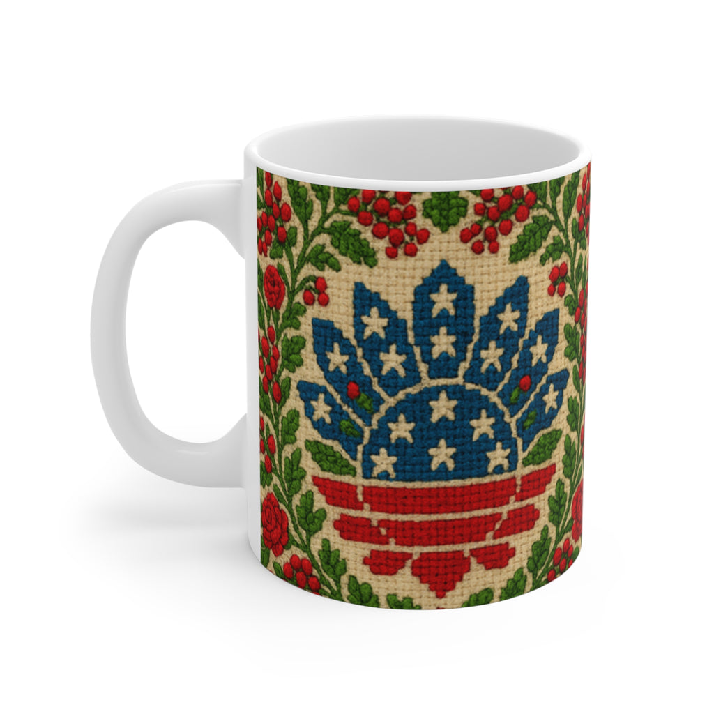 America 250 Floral Ceramic Mug | Patriotic Folk Art Coffee Cup | 1776–2026 Anniversary Gift