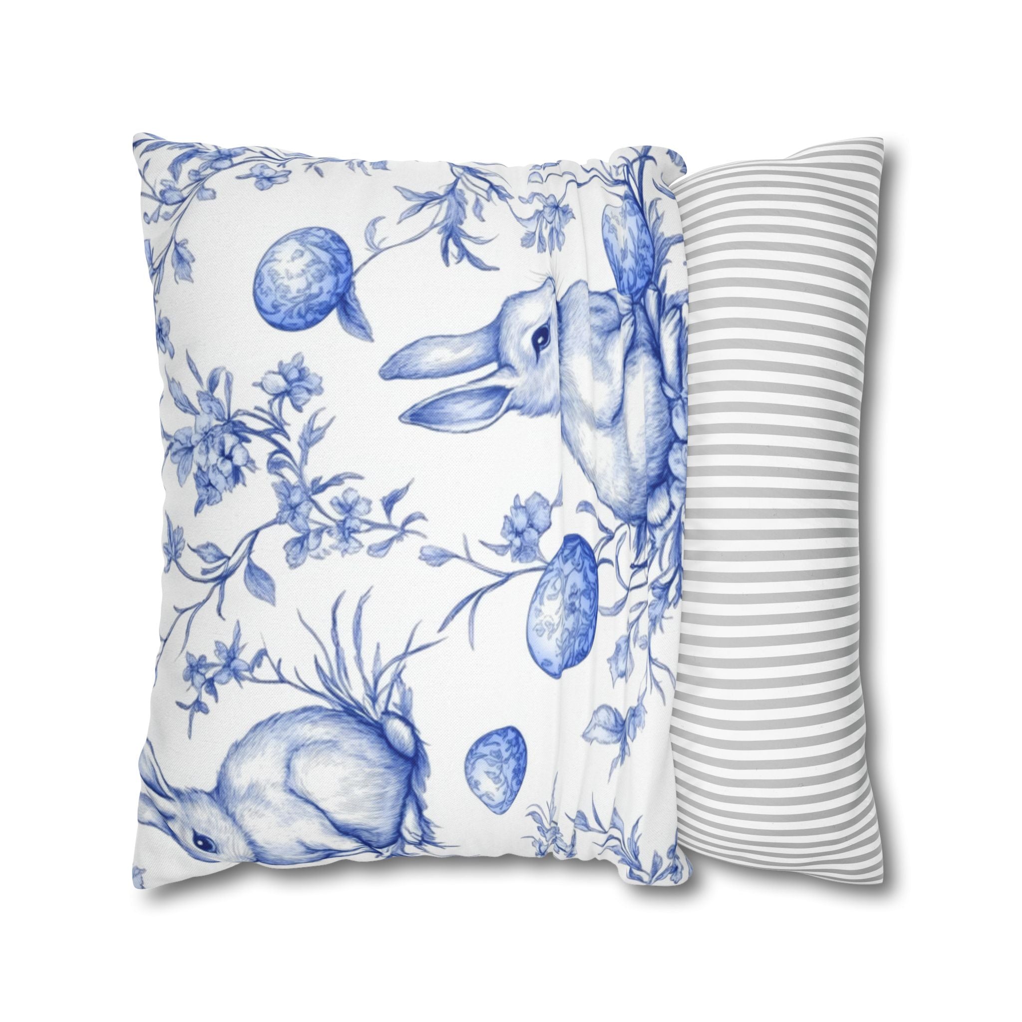 Bunny Bouquet Pillowcase, Square Pillowcase,Floral Rabbits on Blue, Patrick's day, Living Room,Home Decor,bedroom, housewarming,cottage core