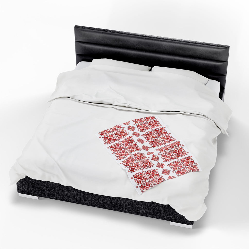 Ukrainian Red-Black Traditional Pattern velveteen Plush Blanket, Family Plush Throw, Home bedroom Decor, gift for parents, housewarming