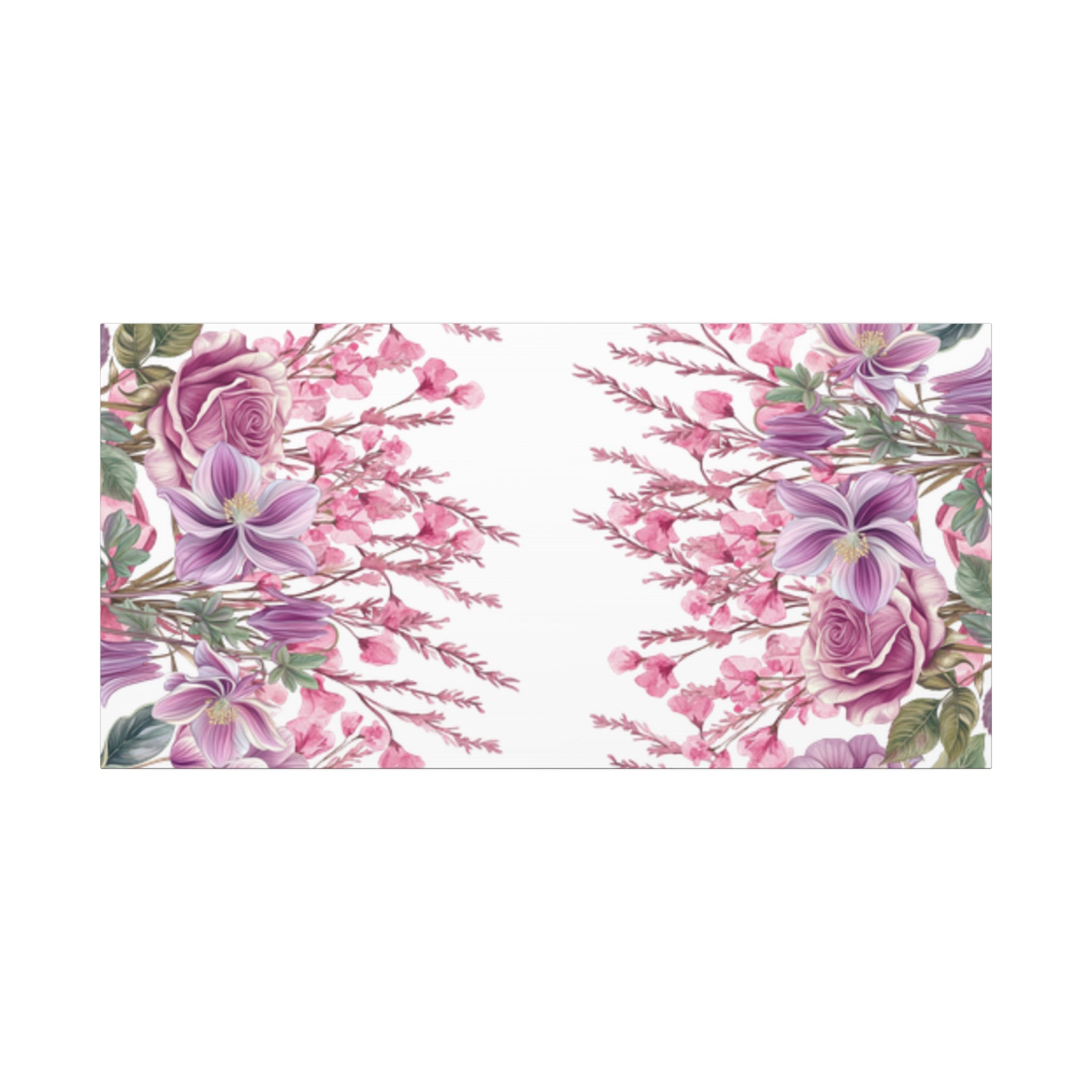 Floral Matte Canvas Wall Art, Pink Purple Botanical Print, Modern Symmetrical Flower Design, Stretched 1.25" Canvas Home Decor