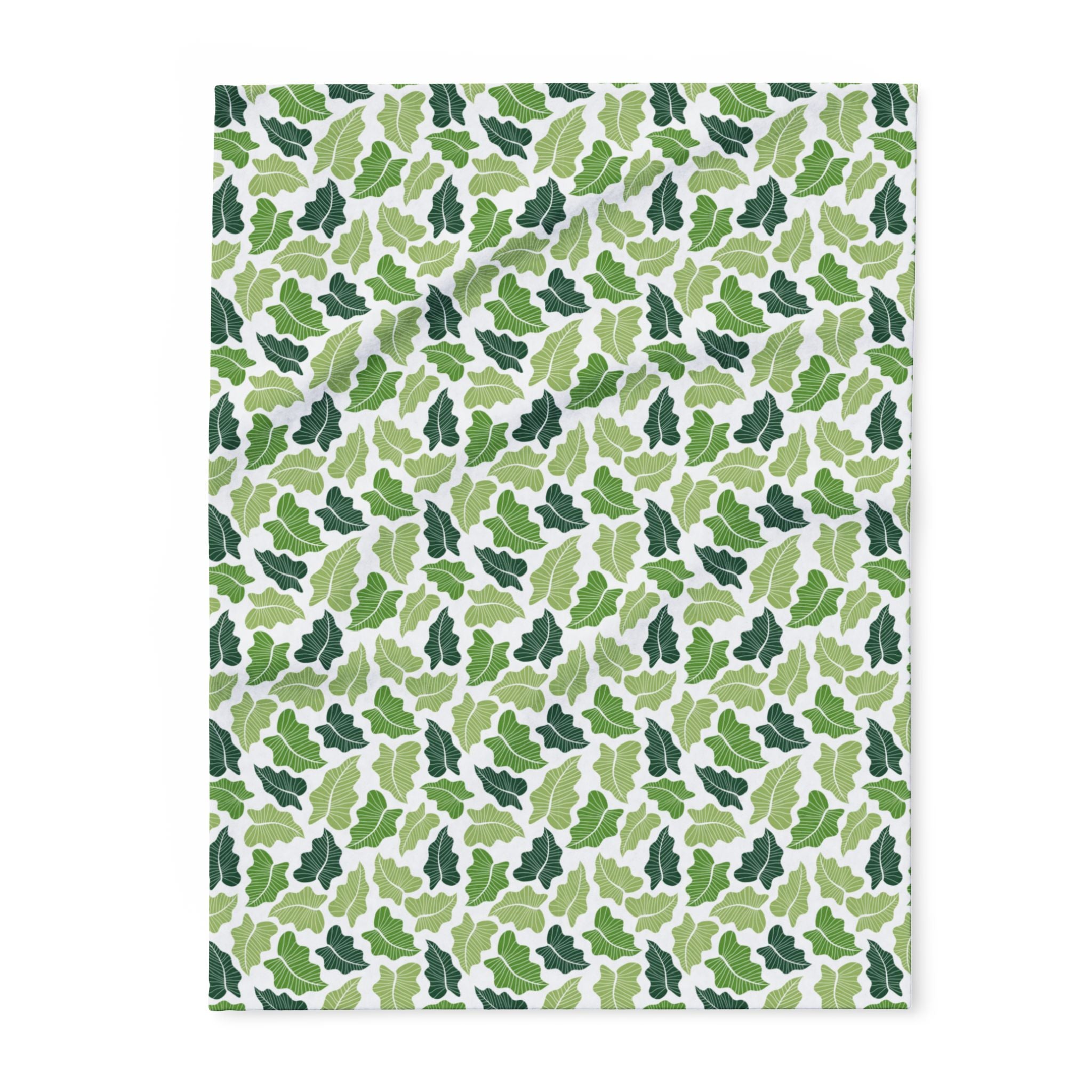 Green Leaves Arctic Fleece  Blanket, Nature Home Decor, Throw over Lap, White Background, gift for parents, housewarming, cottage core,